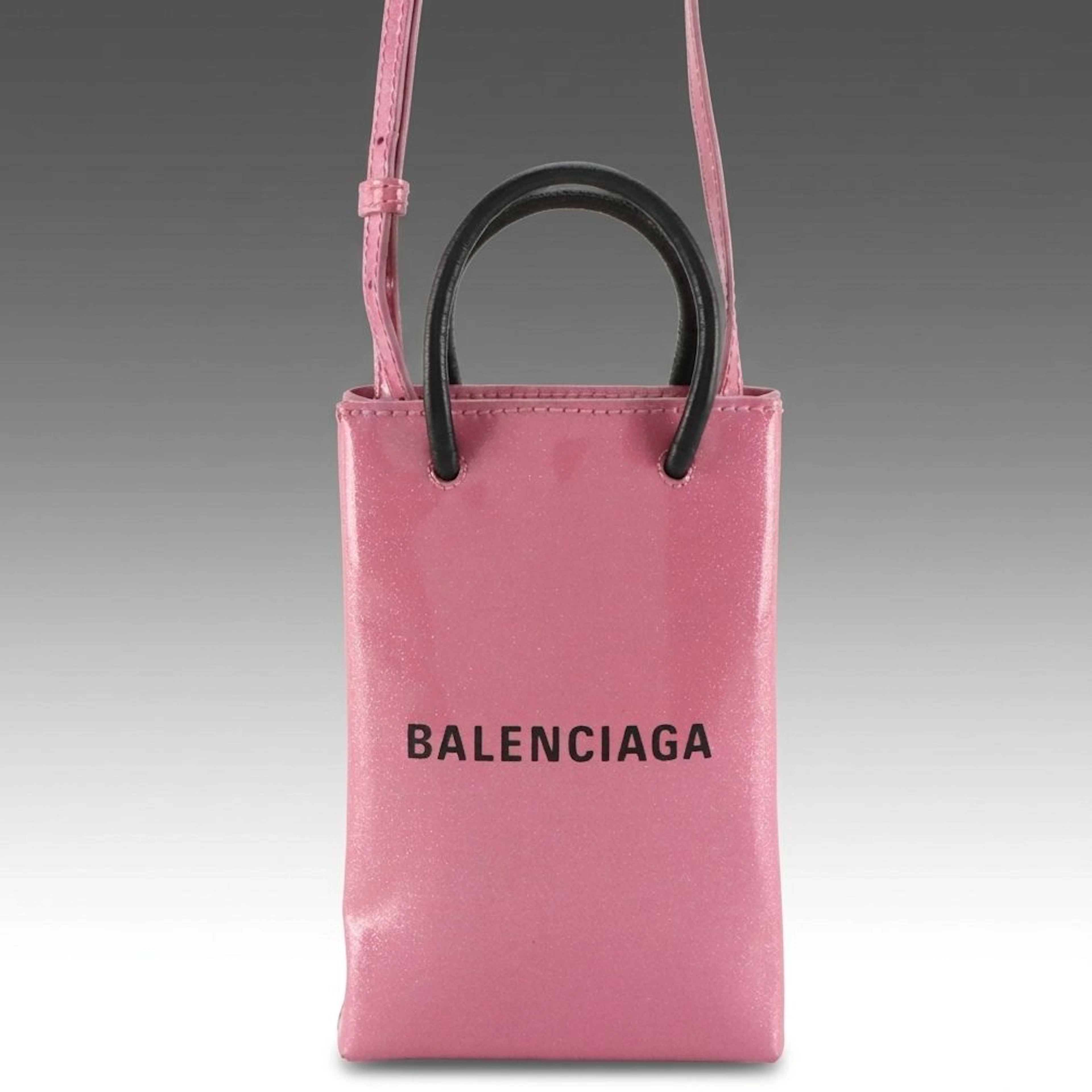 Balenciaga Phone Holder Crossbody Bag in Pink Glittered Patent Leather
