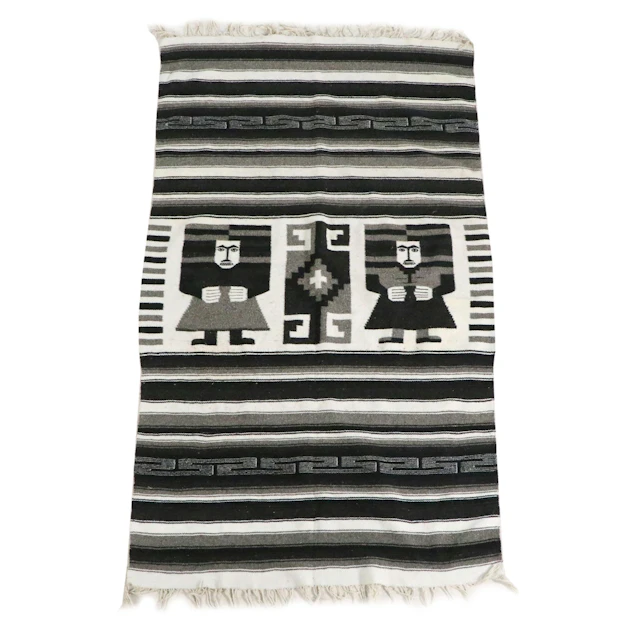 3'11 x 7'3 Handwoven Mexican Zapotec Style Pictorial Area Rug