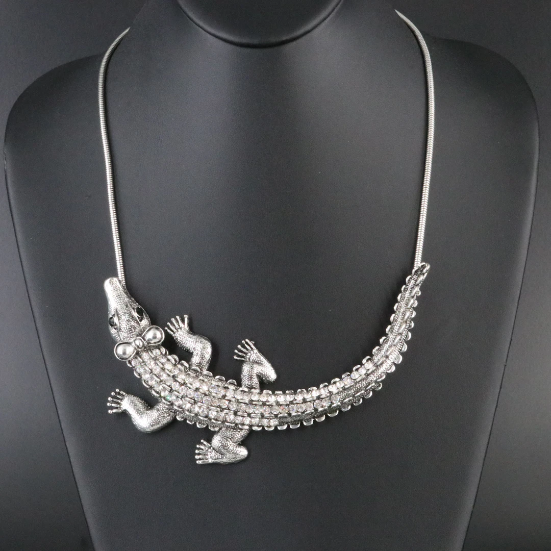 Rhinestone Alligator Necklace