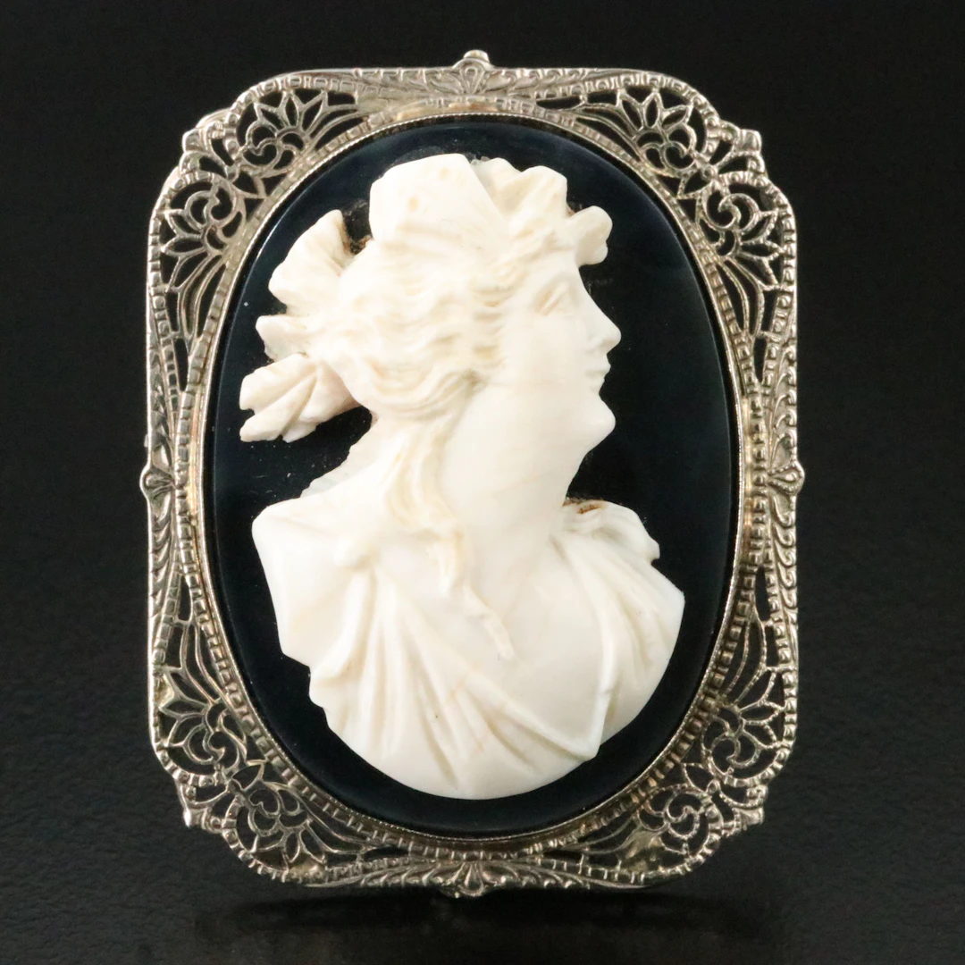 Art Deco 14K Goddess Psyche Latticework Brooch