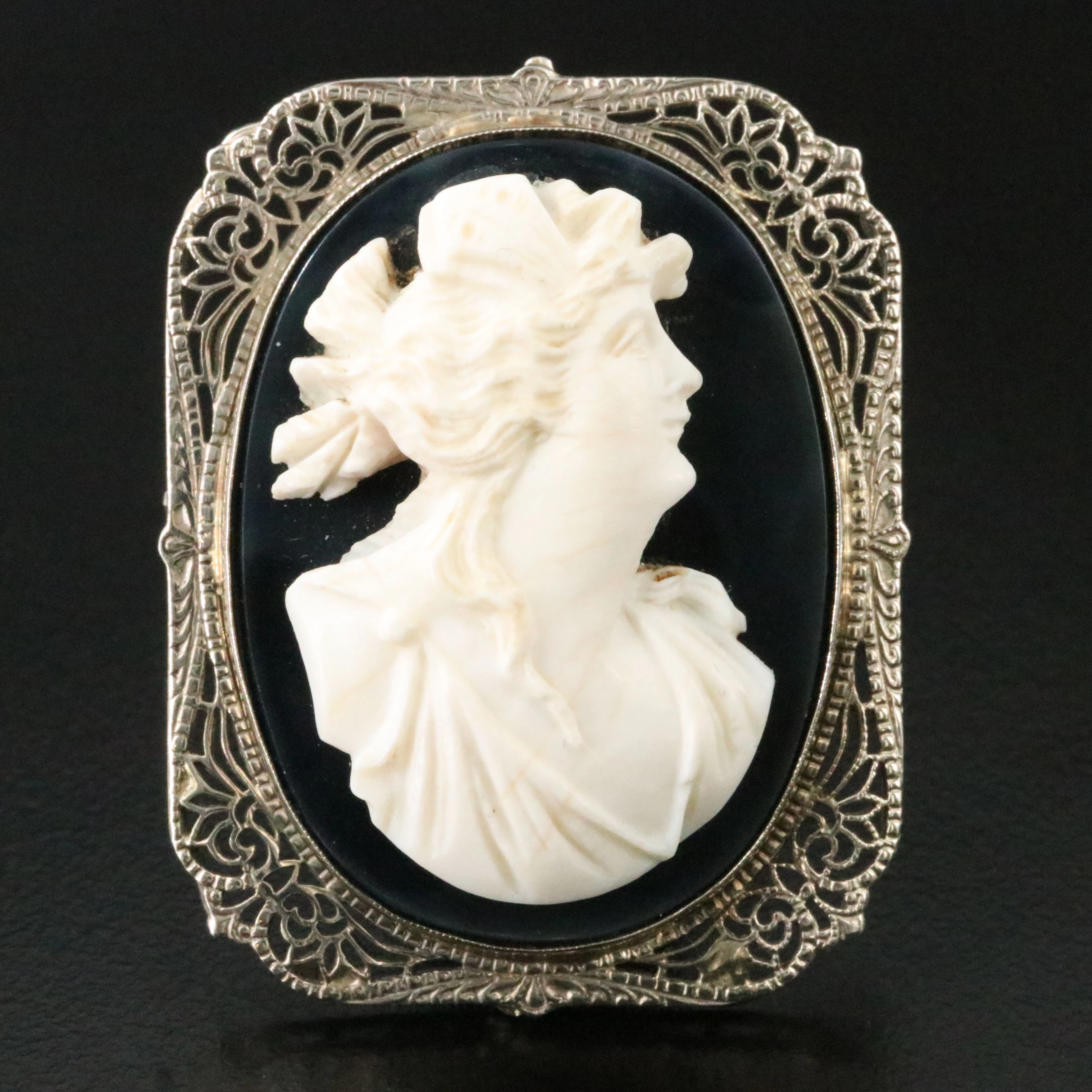 Art Deco 14K Goddess Psyche Latticework Brooch
