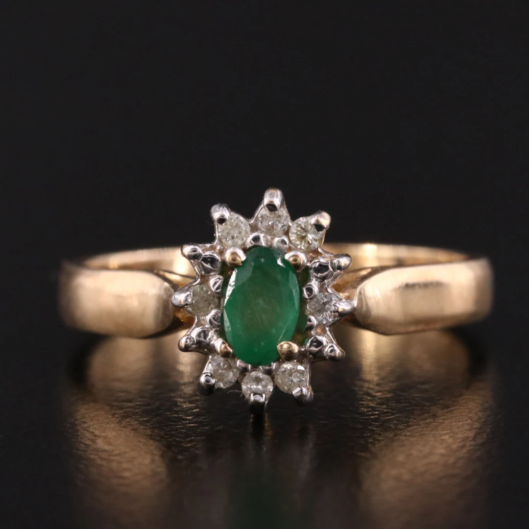 14K Emerald and Diamond Ring