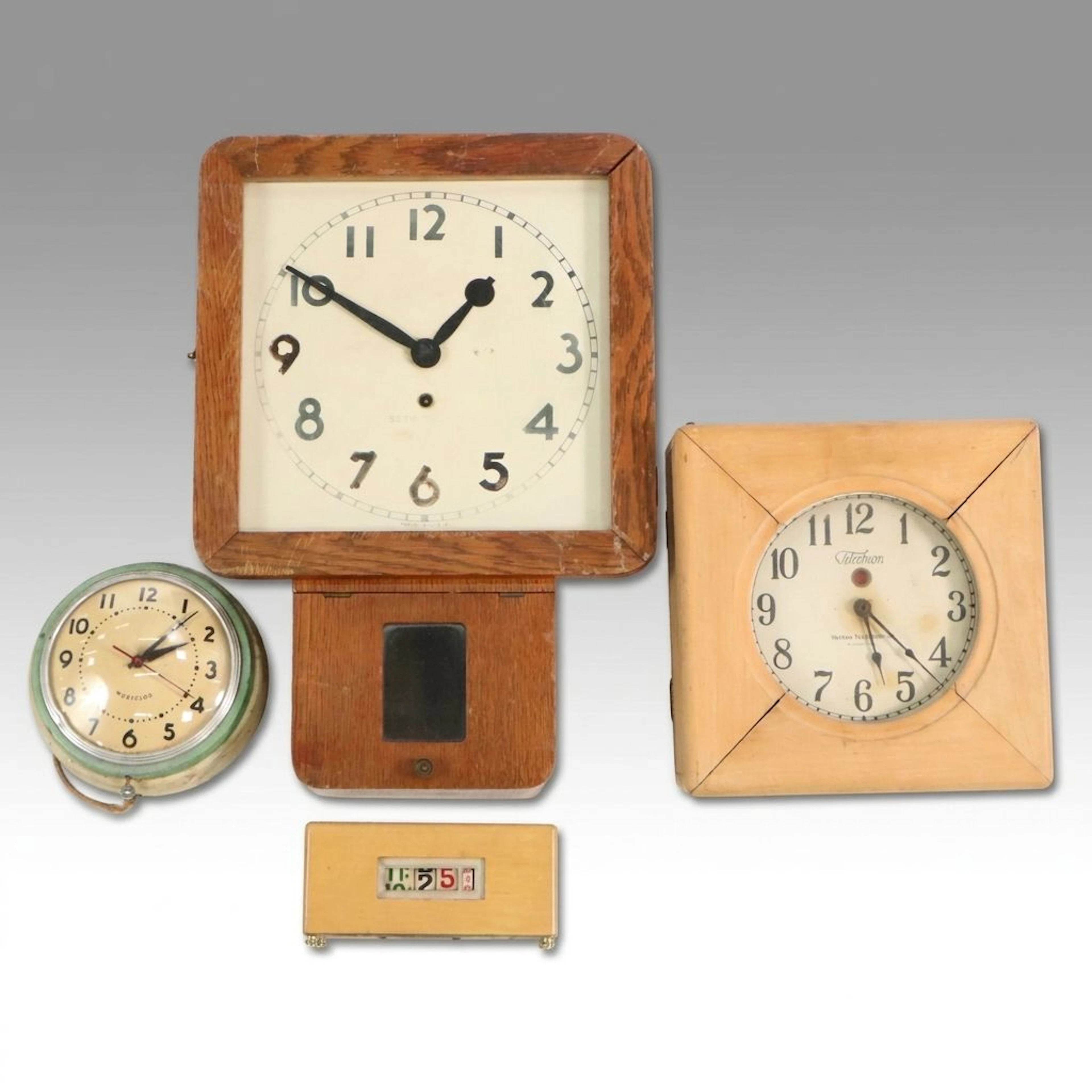 Seth Thomas with Other Art Deco Style Wall Clocks, Early to Mid-20th Century