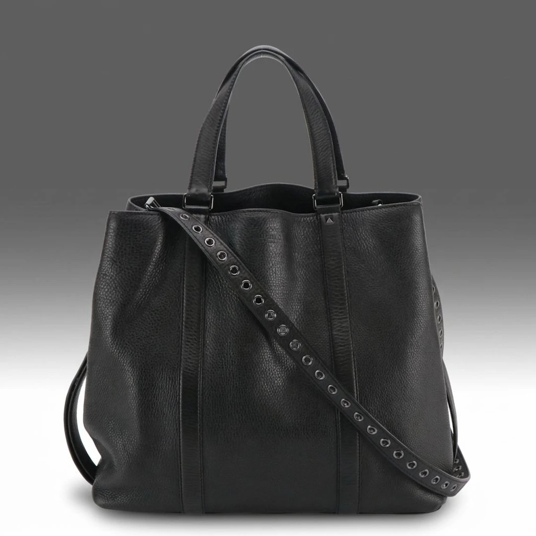 Valentino Garavani Rockstud Calfskin Leather 2-Way Tote Bag with Grommet Strap