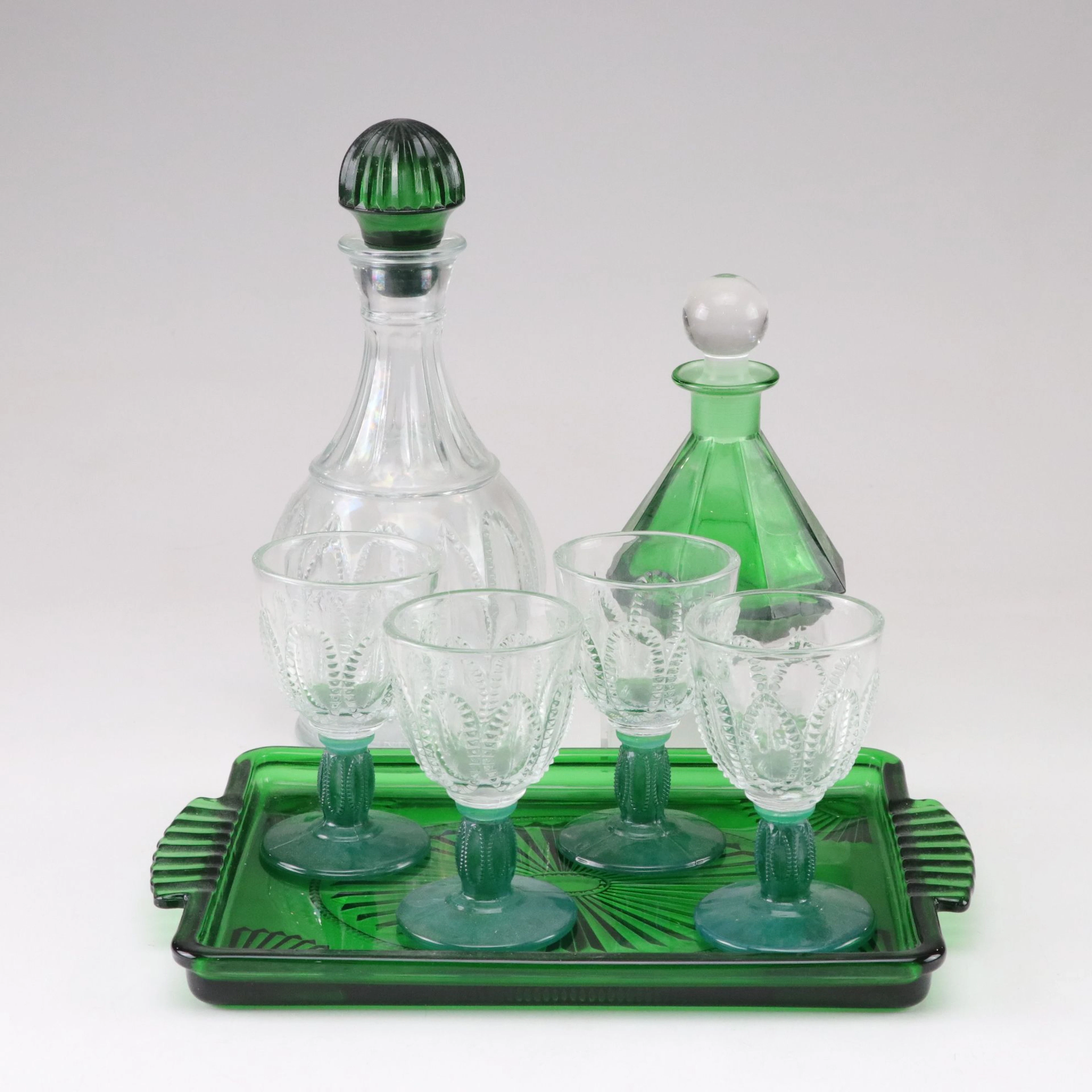 Italian Green Faceted Crystal Perfume Bottle with Avon "Emerald Accent" Bar Set