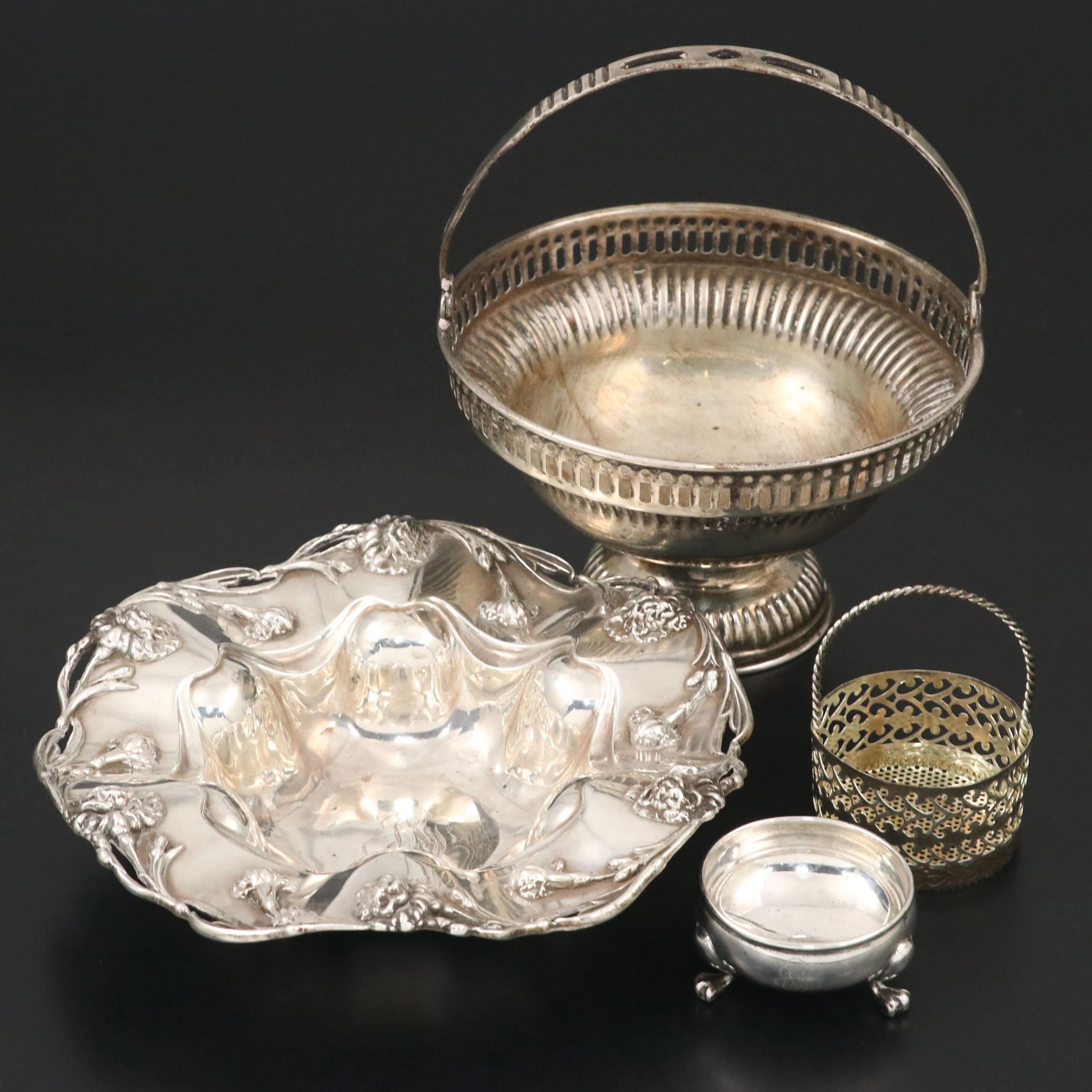 Frank M. Whiting Sterling Silver Floral Bowl, Tuttle Salt Dip and