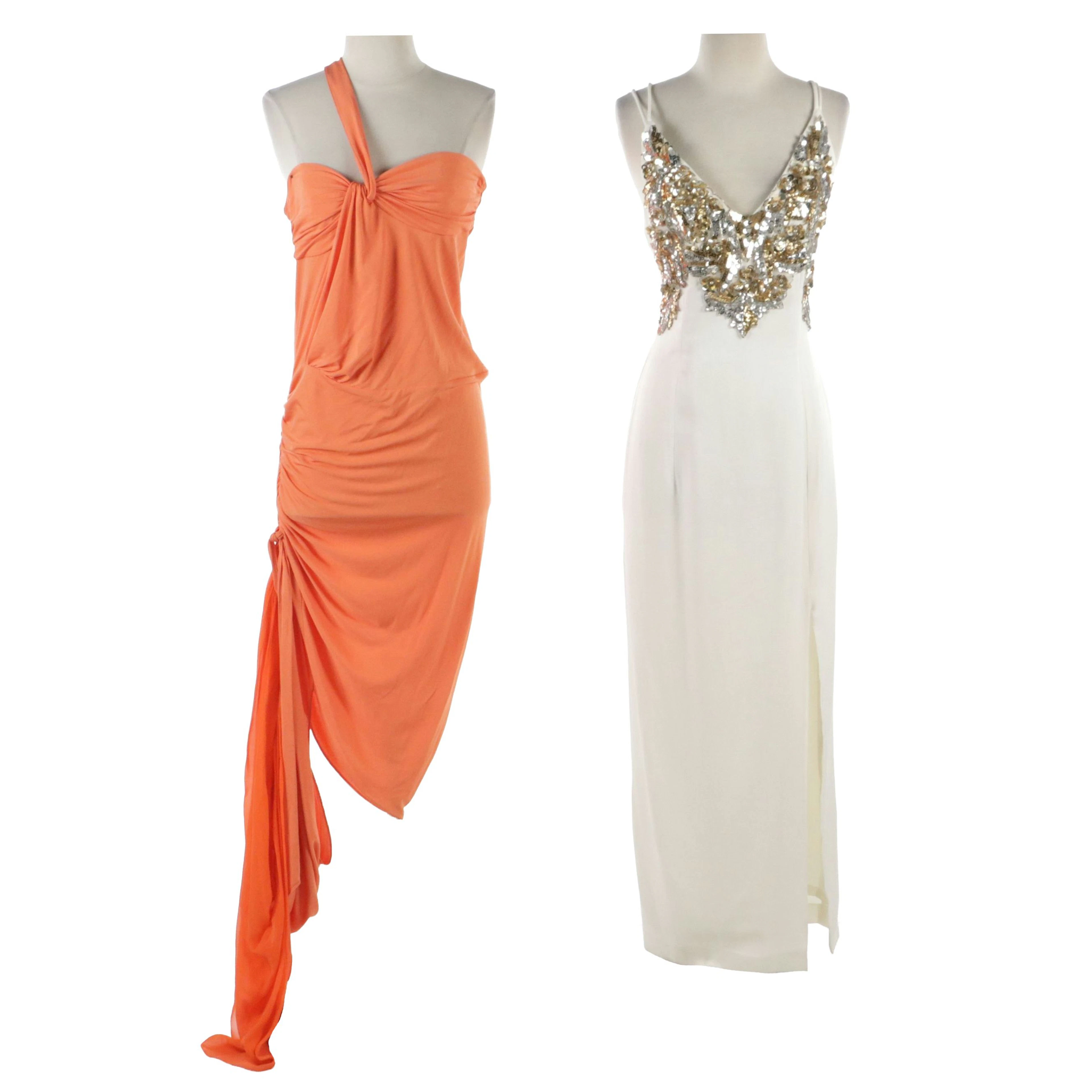Emanuel Ungaro Draped Silk Dress with Dave & Johnny Sequin Gown