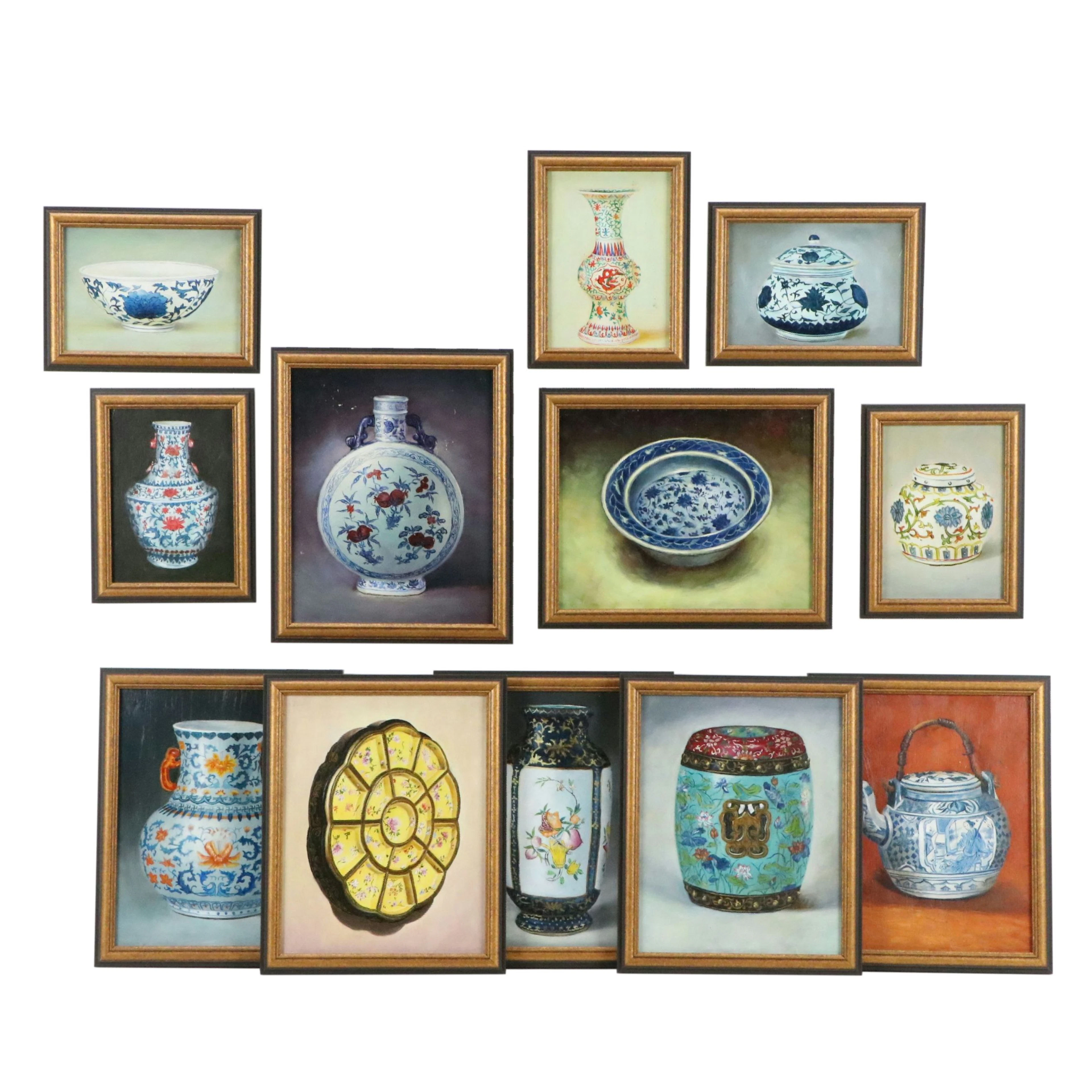 Collection of Chinoiserie Still Life Oil Paintings, Late 20th to 21st Century