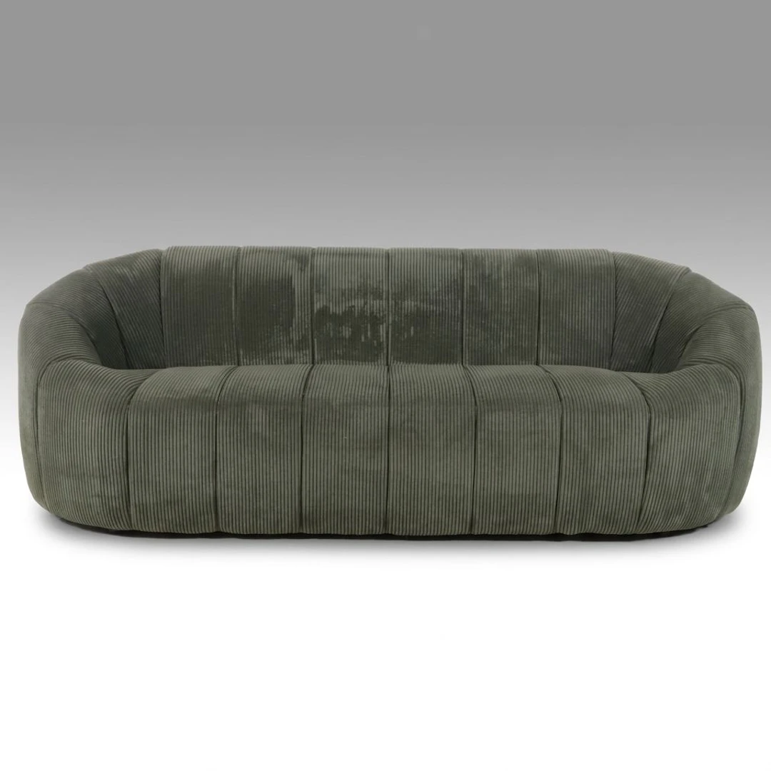Contemporary Green Corduroy Channel-Tufted Sofa, 2023
