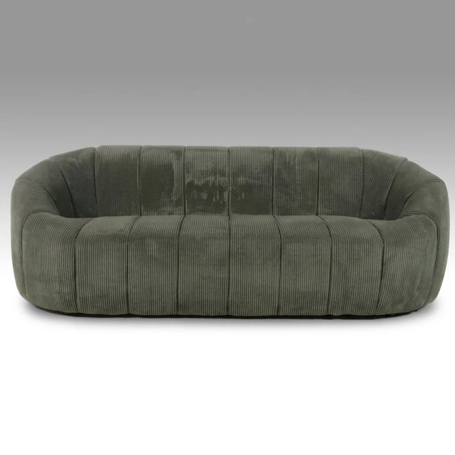Contemporary Green Corduroy Channel-Tufted Sofa, 2023