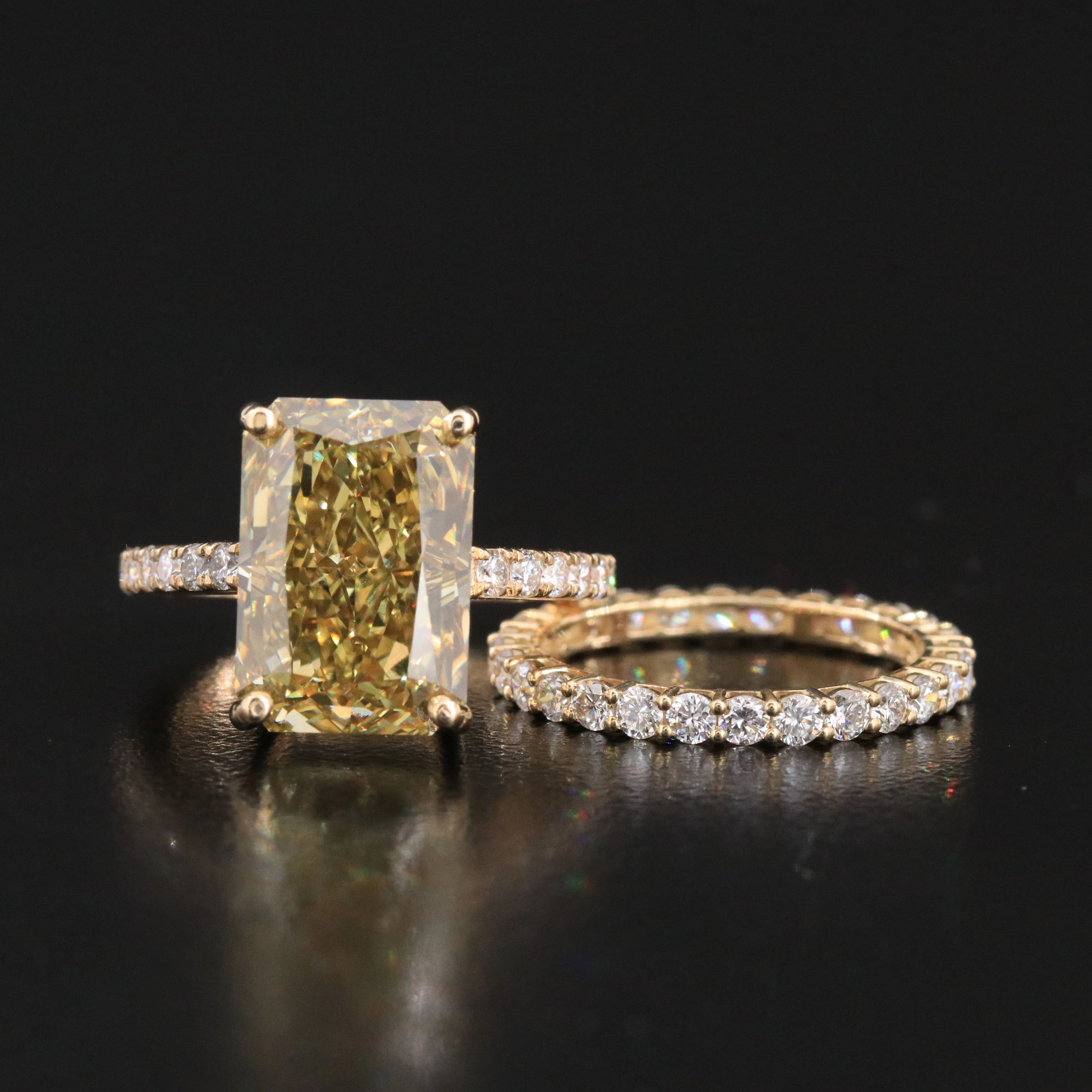 14K 10.61 CTW Lab Grown Diamond Ring with Fancy Yellow Center & Eternity Band