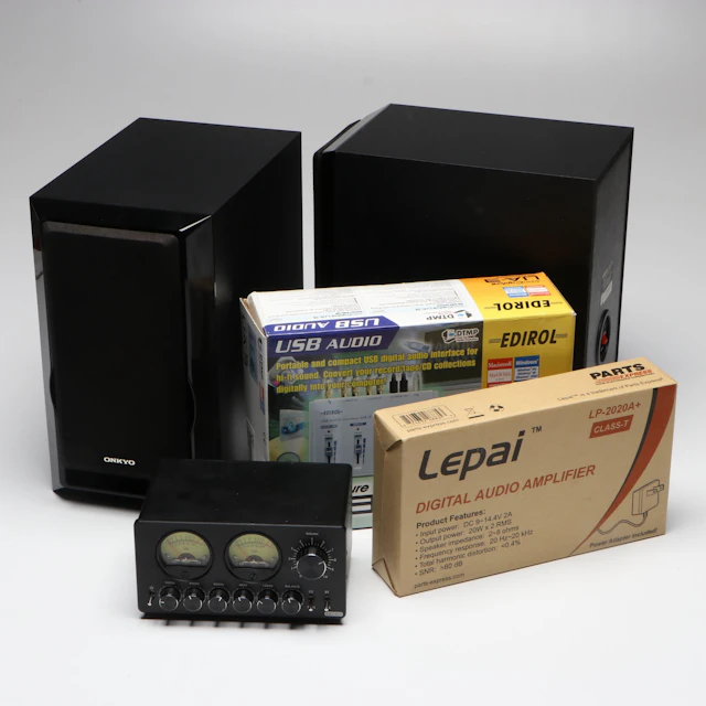 Onkyo Model D-325 Bookshelf Speakers with More Audio Equipment