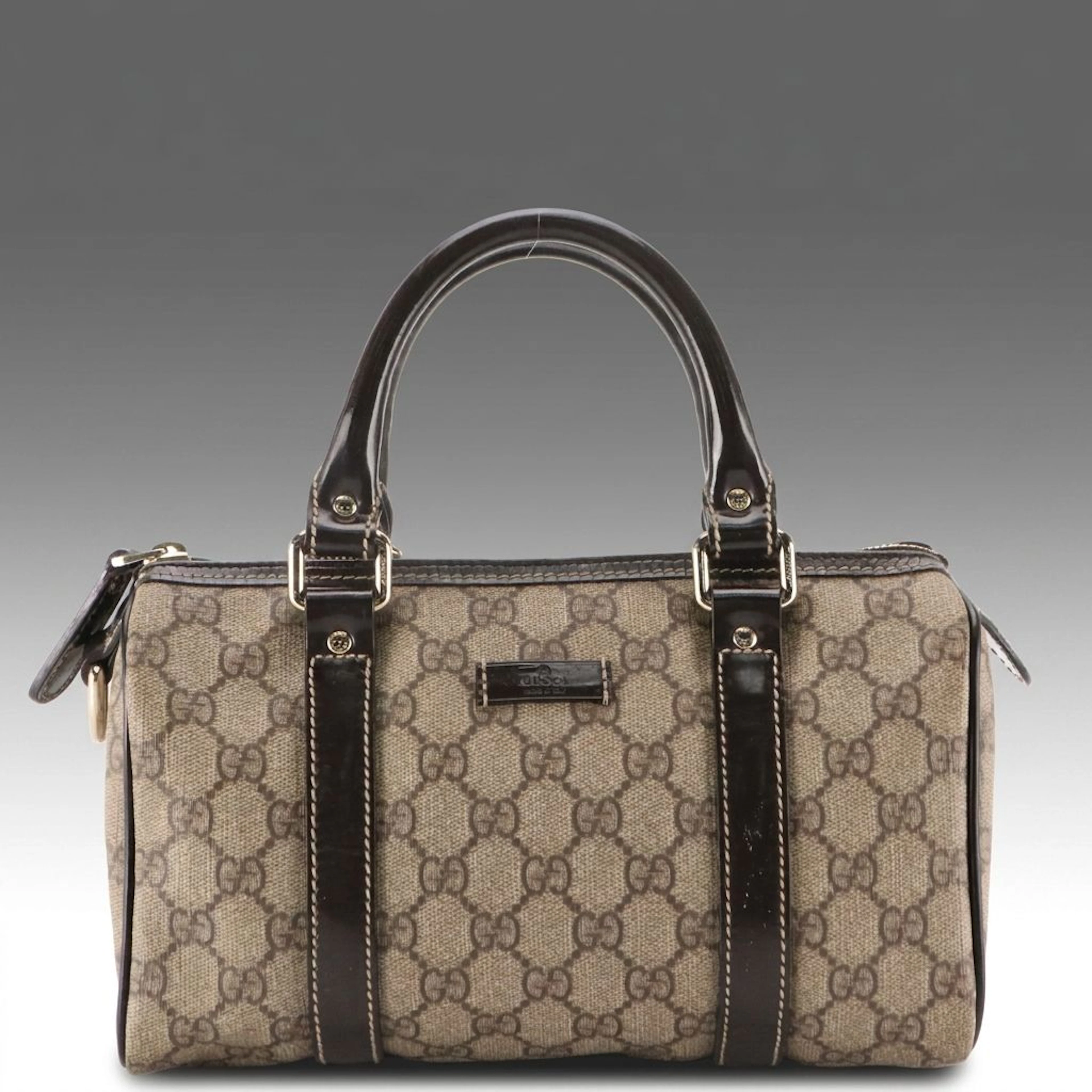 Gucci GG Supreme Canvas and Brown Leather Small Joy Boston Bag