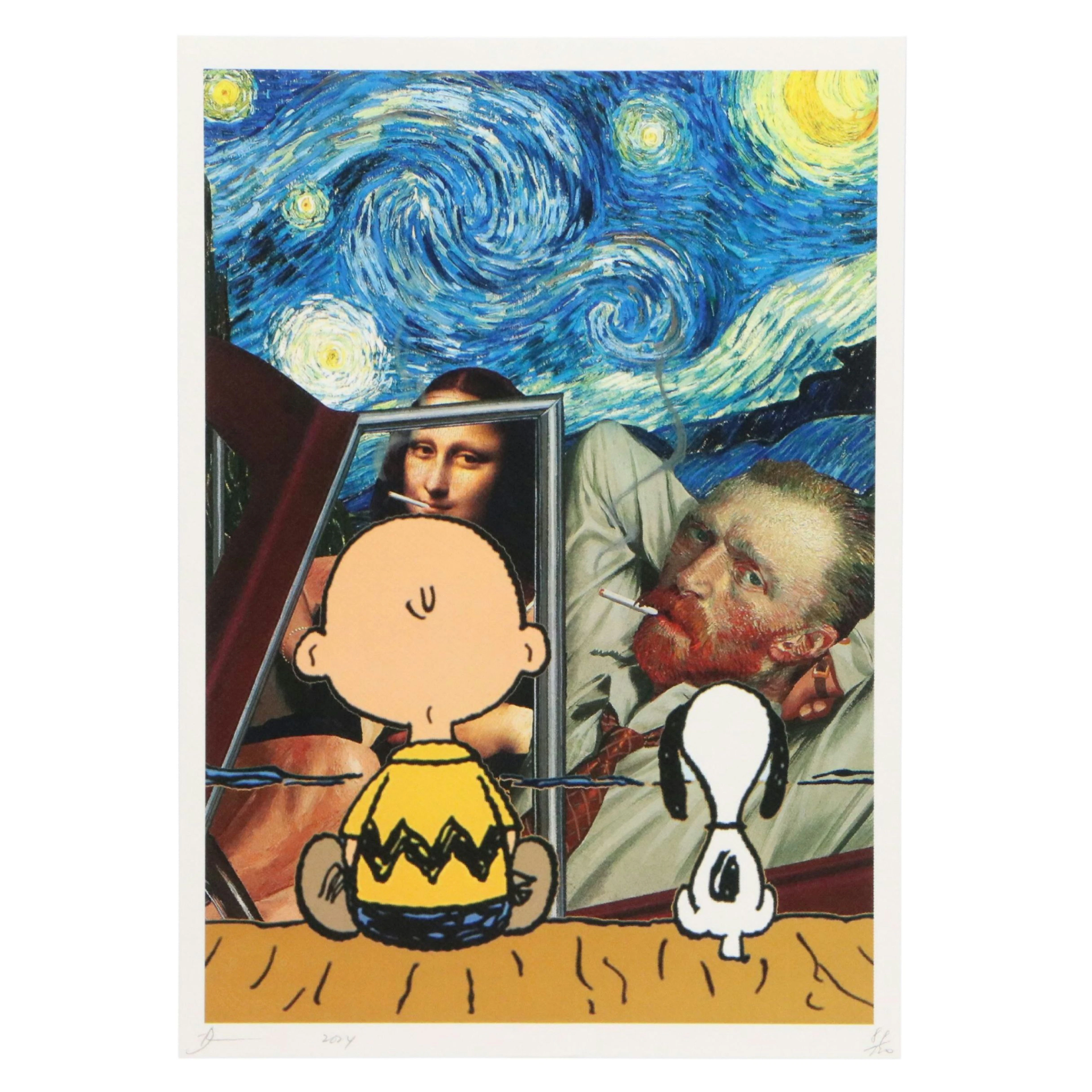 Death NYC Offset Lithograph Homage to Mona Lisa and Peanuts, 2024