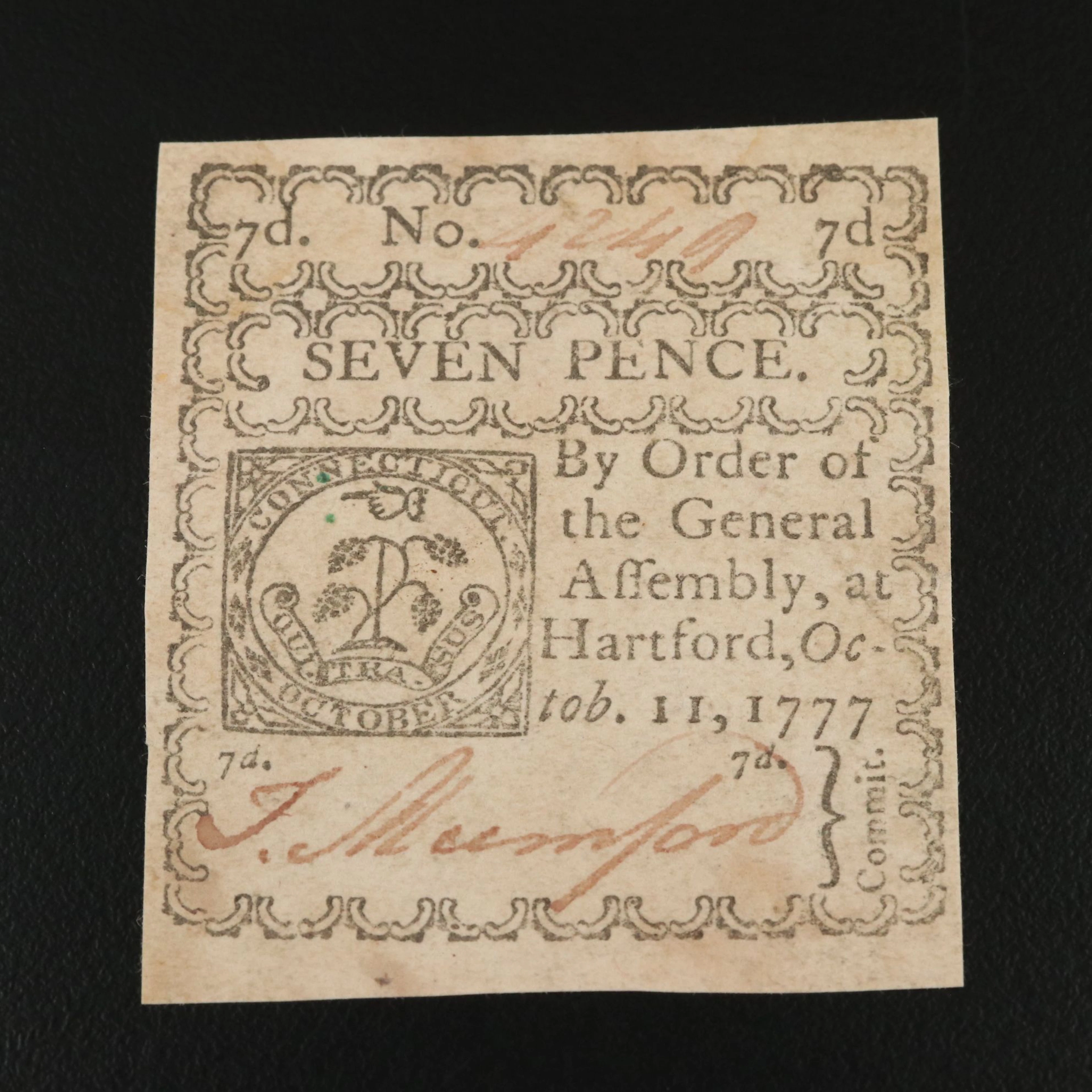 1777 Connecticut 7 Pence Colonial Currency Note
