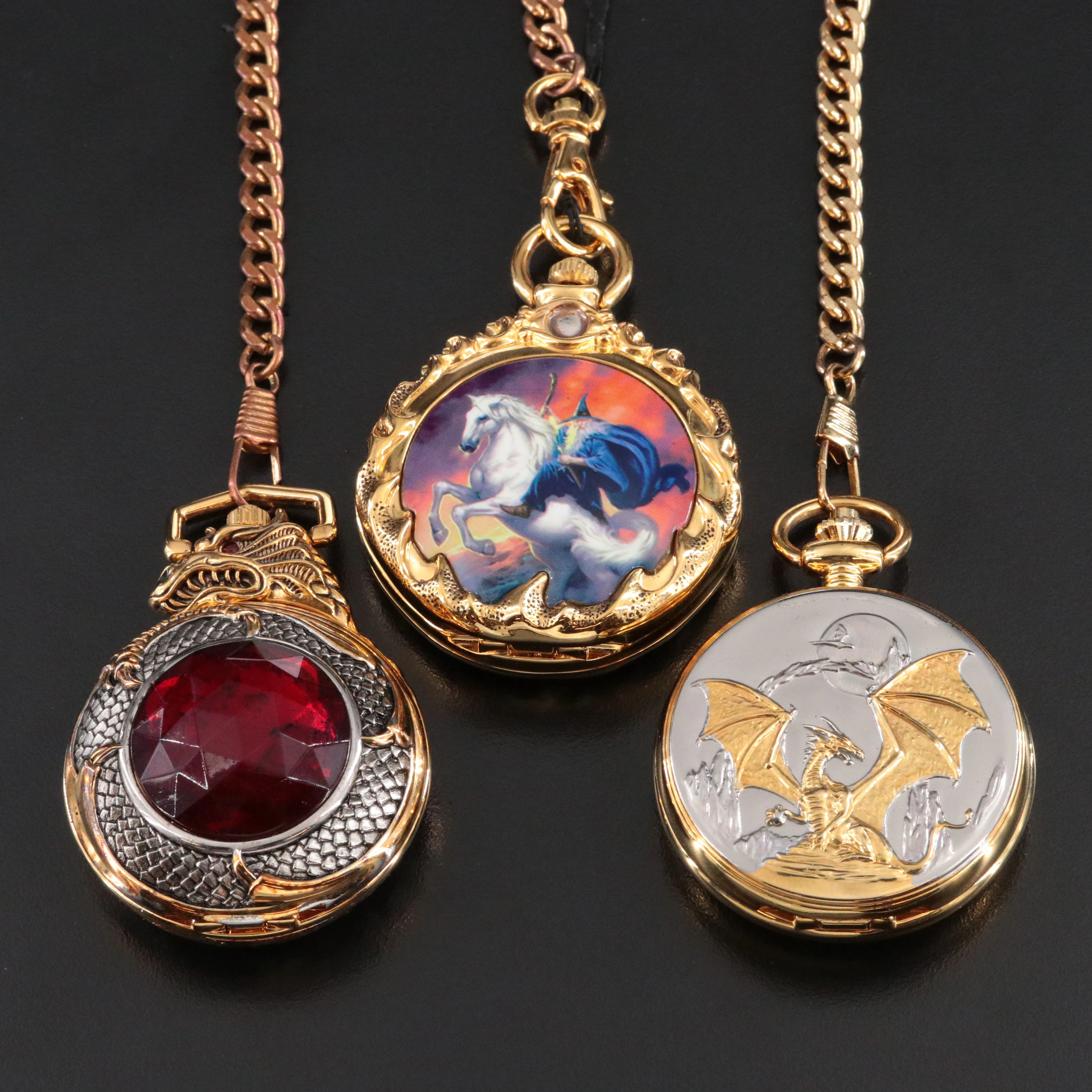 Collectors Choice Quartz Pocket Watches with Leather Case Featuring