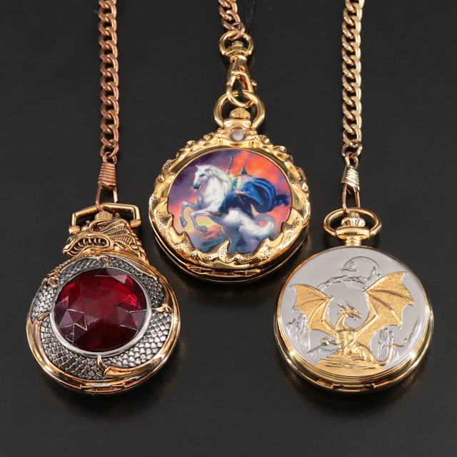 Collectors Choice Quartz Pocket Watches with Leather Case Featuring