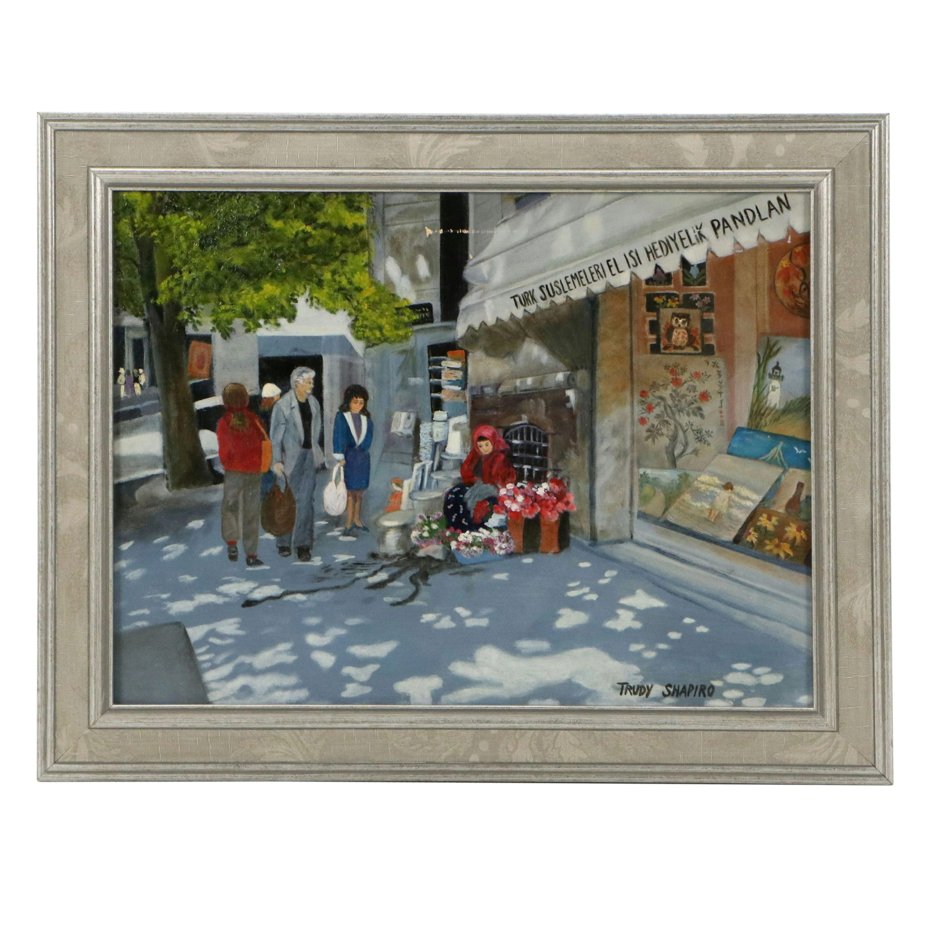 Trudy Shapiro Oil Painting "Flower Seller, Istanbul," 1989