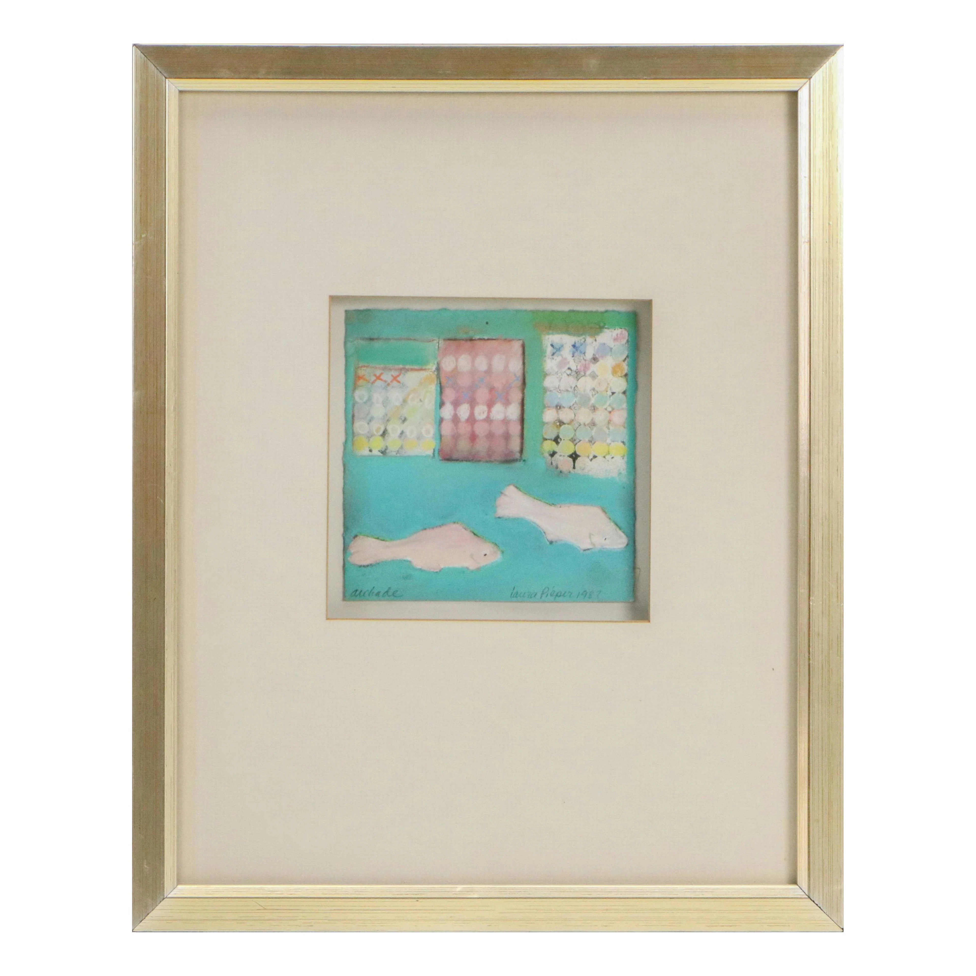 Laura Pieper Pastel and Watercolor Drawing "Archade," 1987