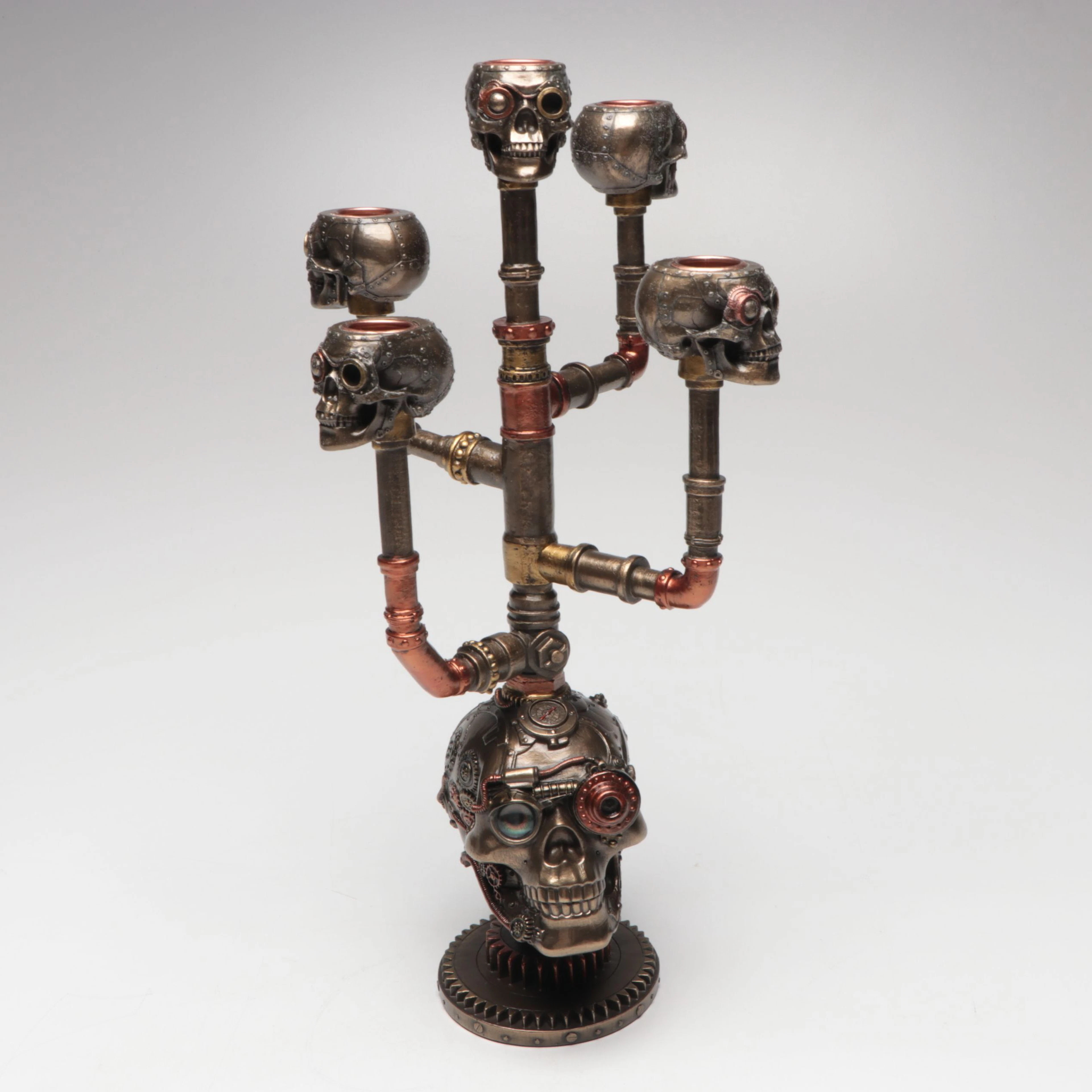 Veronese Design Steampunk Skull Candelabra, Contemporary