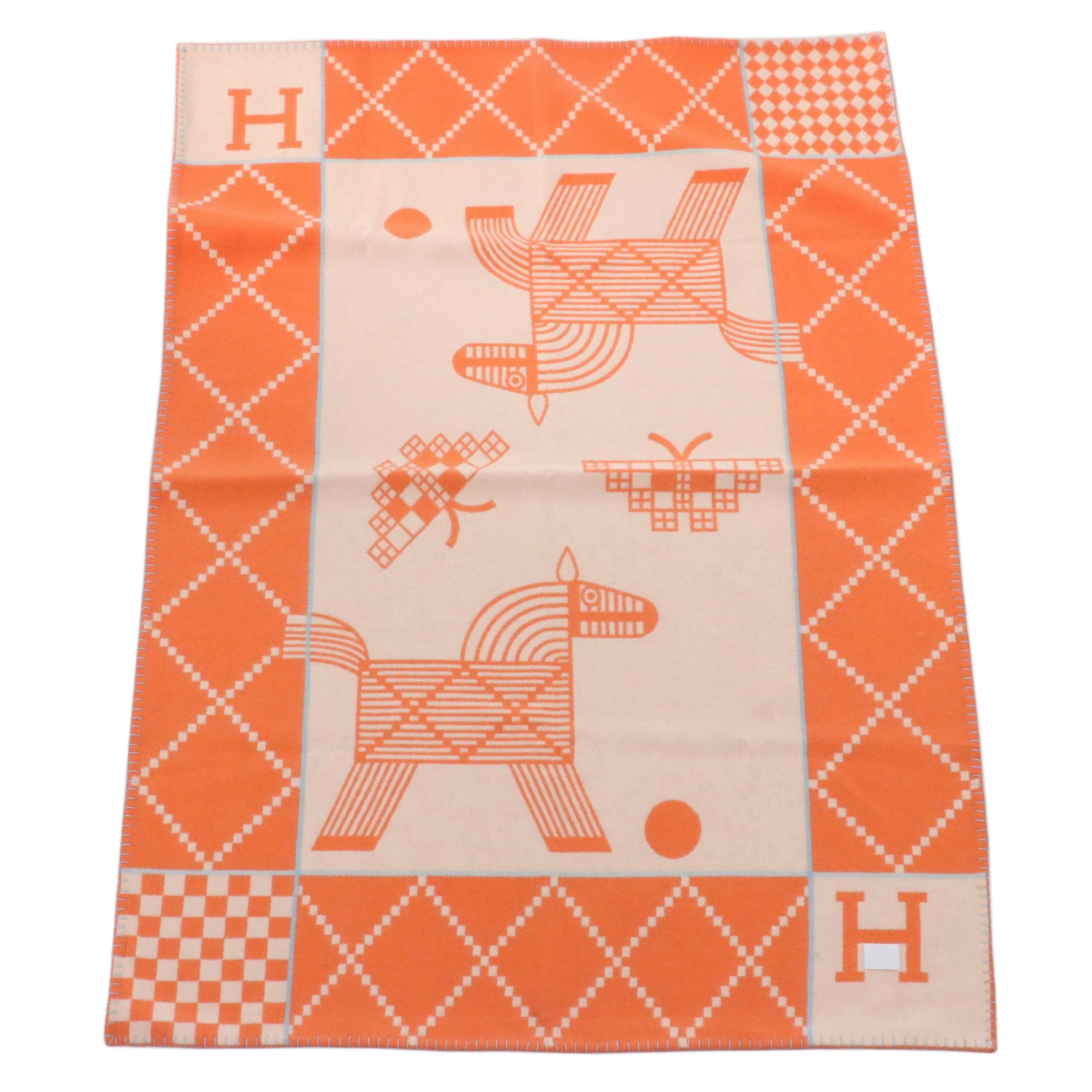 Hermès Avalon Animaux Wool and Cashmere Baby Blanket