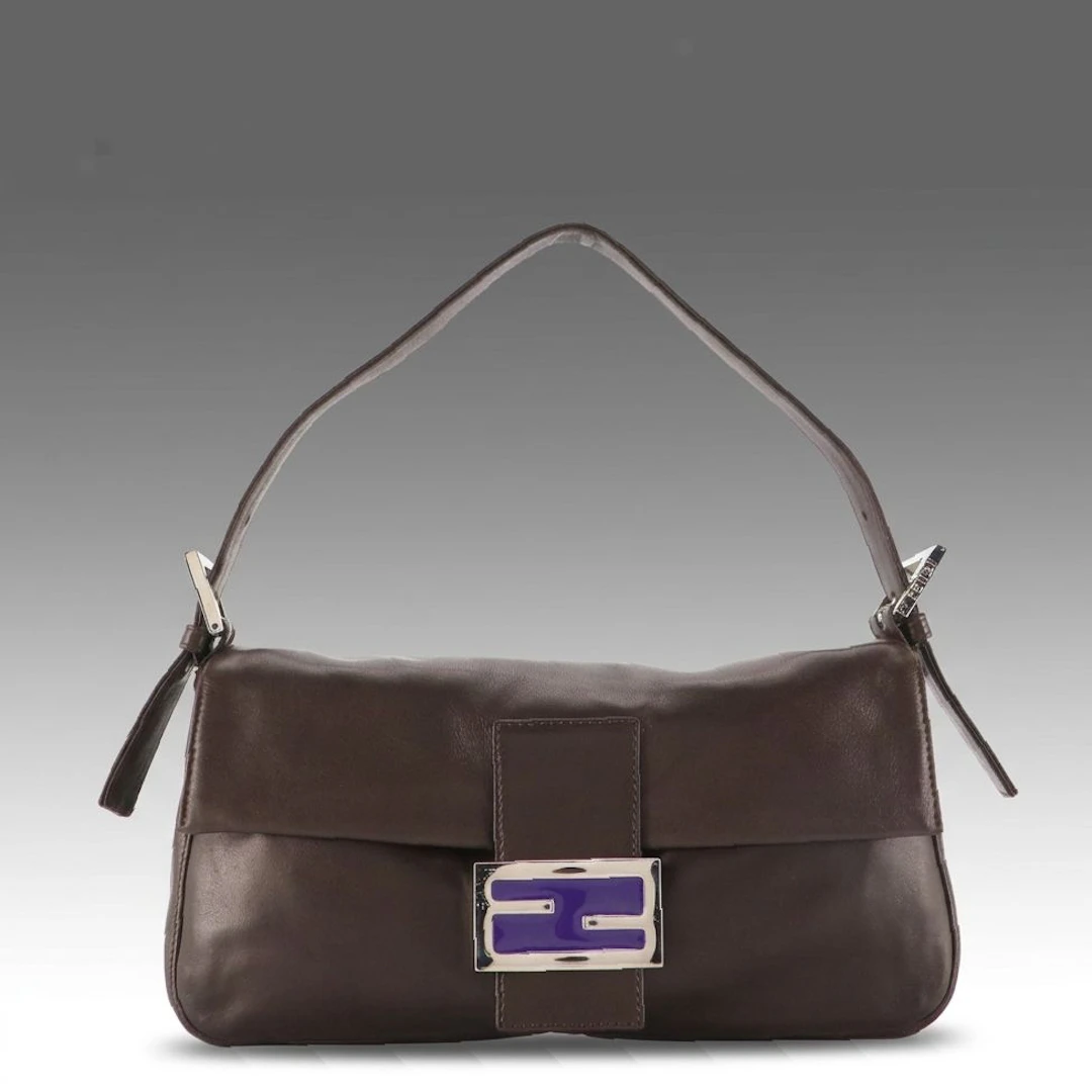 Fendi Baguette Shoulder Bag in Dark Brown Lambskin Leather