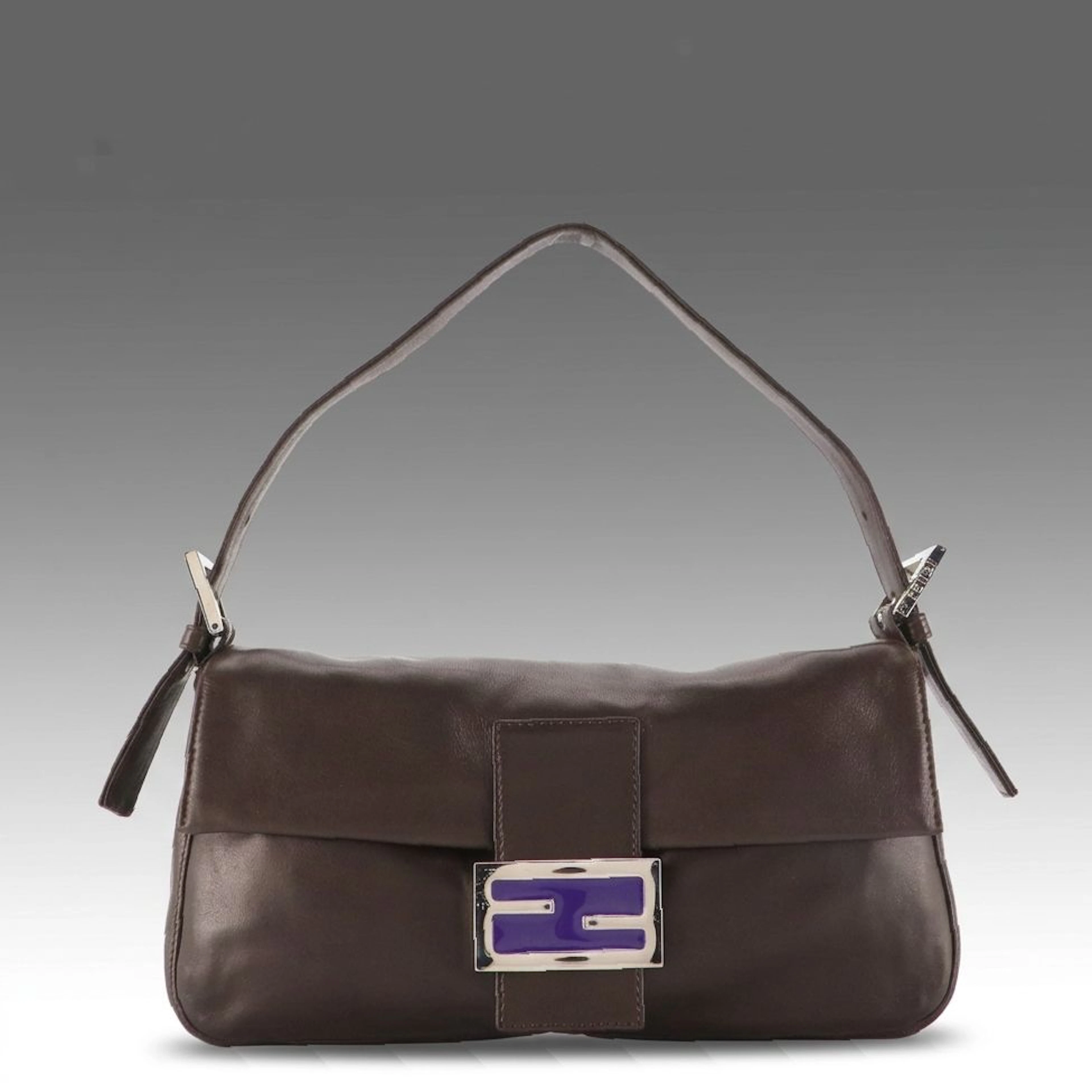 Fendi Baguette Shoulder Bag in Dark Brown Lambskin Leather