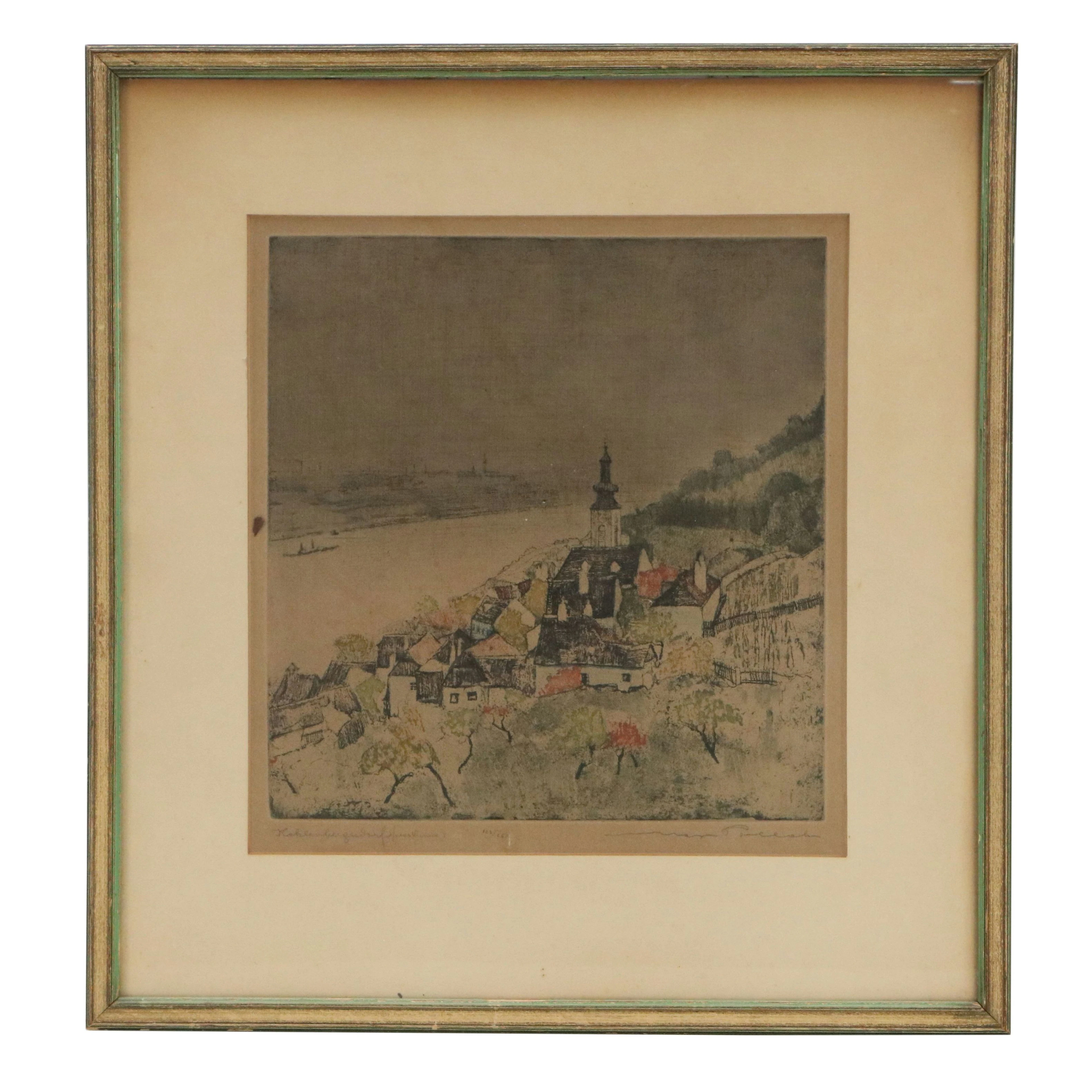 Max Pollak Etching with Aquatint "Kahlenbergerdorf (Near Vienna)"