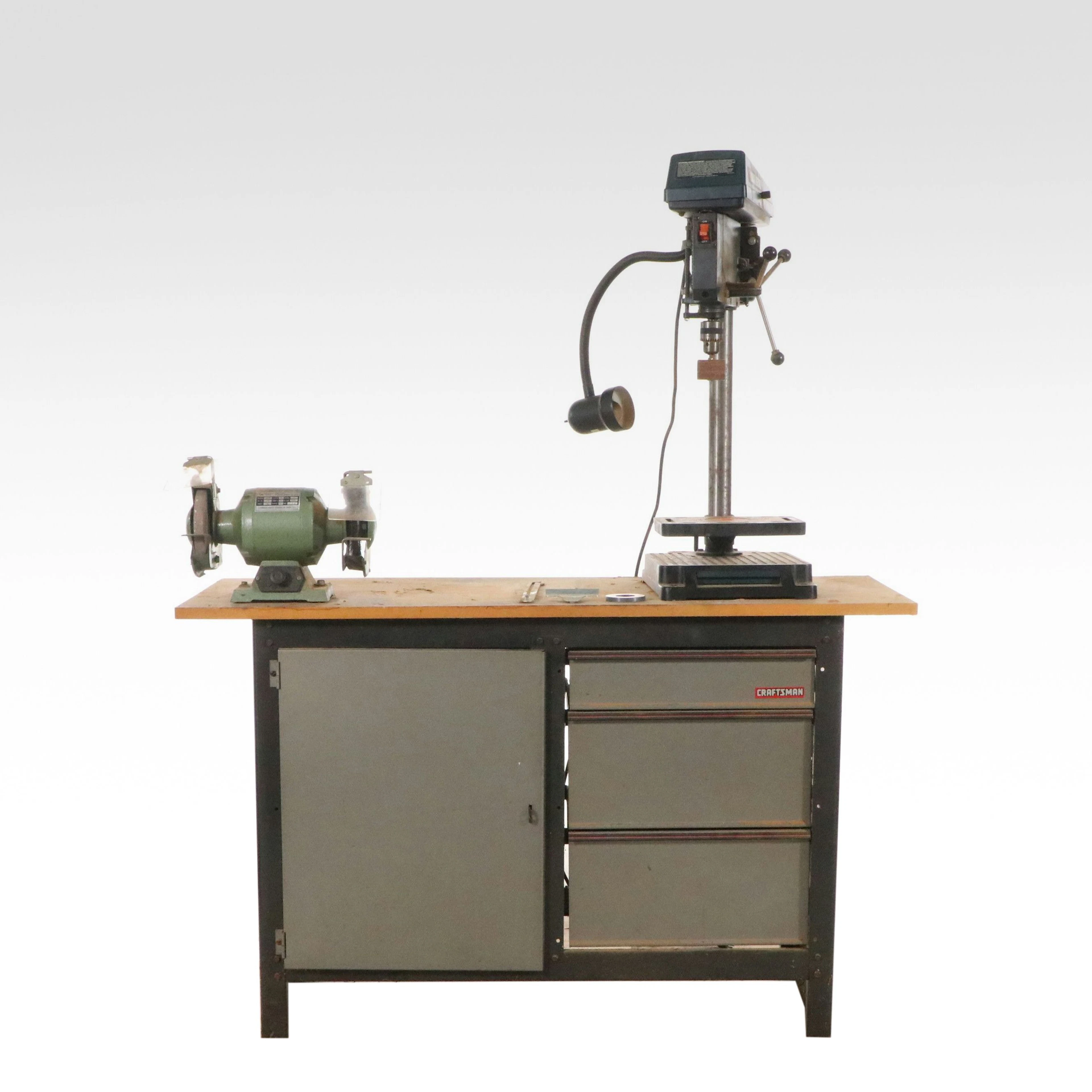 Craftsman Wood and Metal Work Bench with Electric Bench Grinder and Drill Press