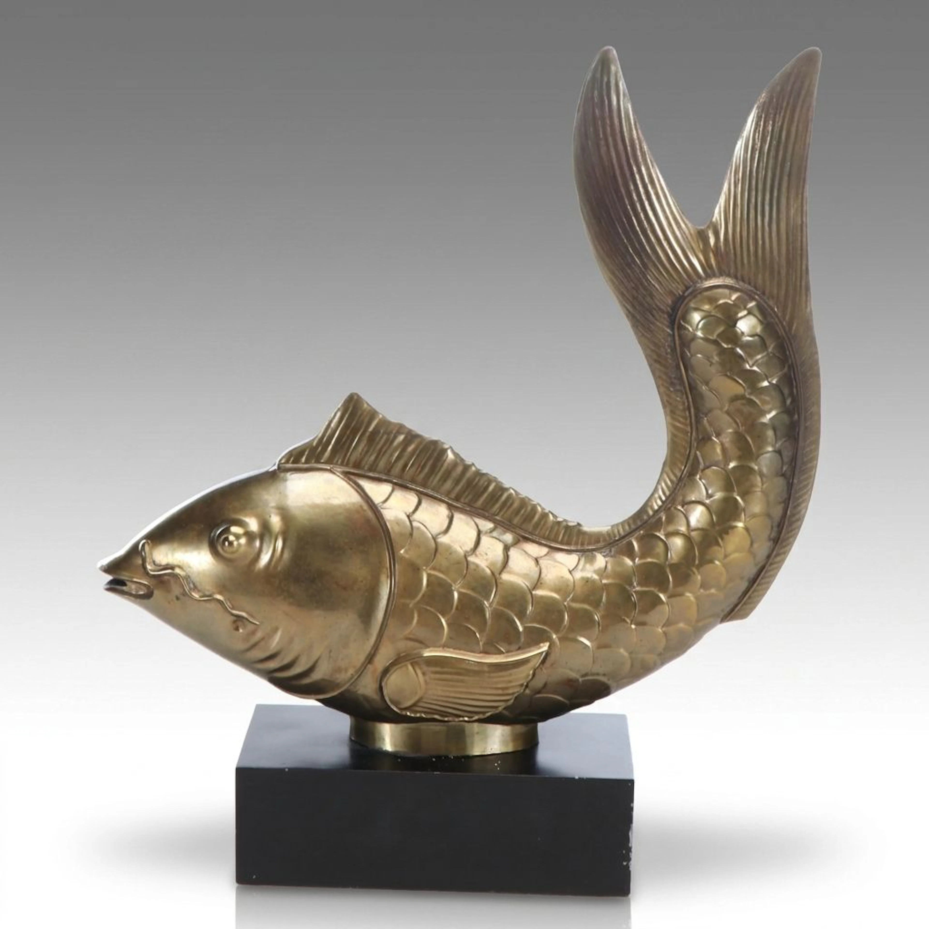 Hollywood Regency Brass Carp Fish on Base, Mid to Late 20th Century