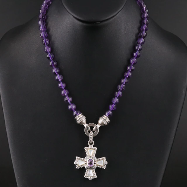 Judith Ripka Sterling Mother-of-Pearl, Amethyst and CZ Interchangeable Necklace