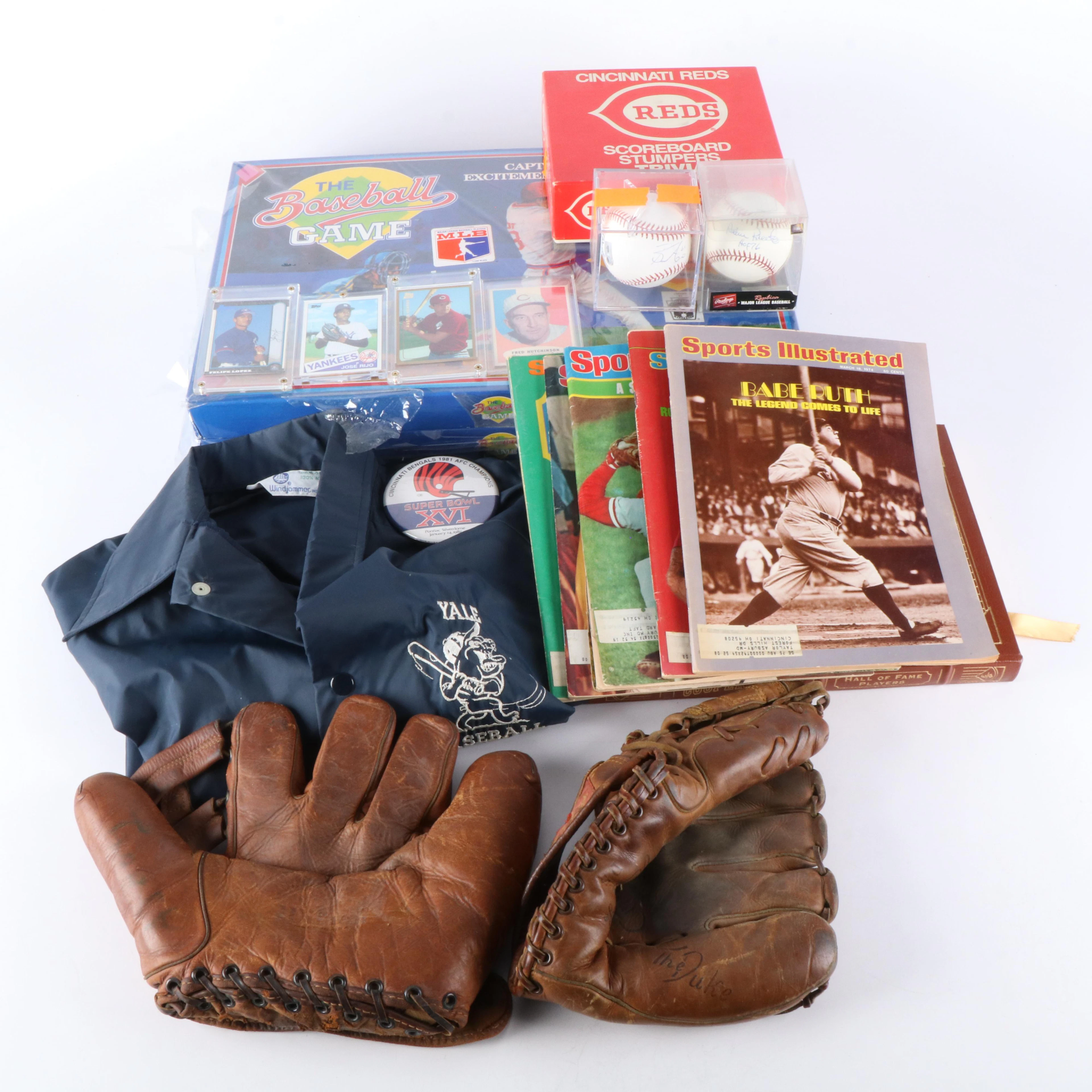 Group of Baseball Memorabilia, Including Signed Baseballs and Vintage Gloves