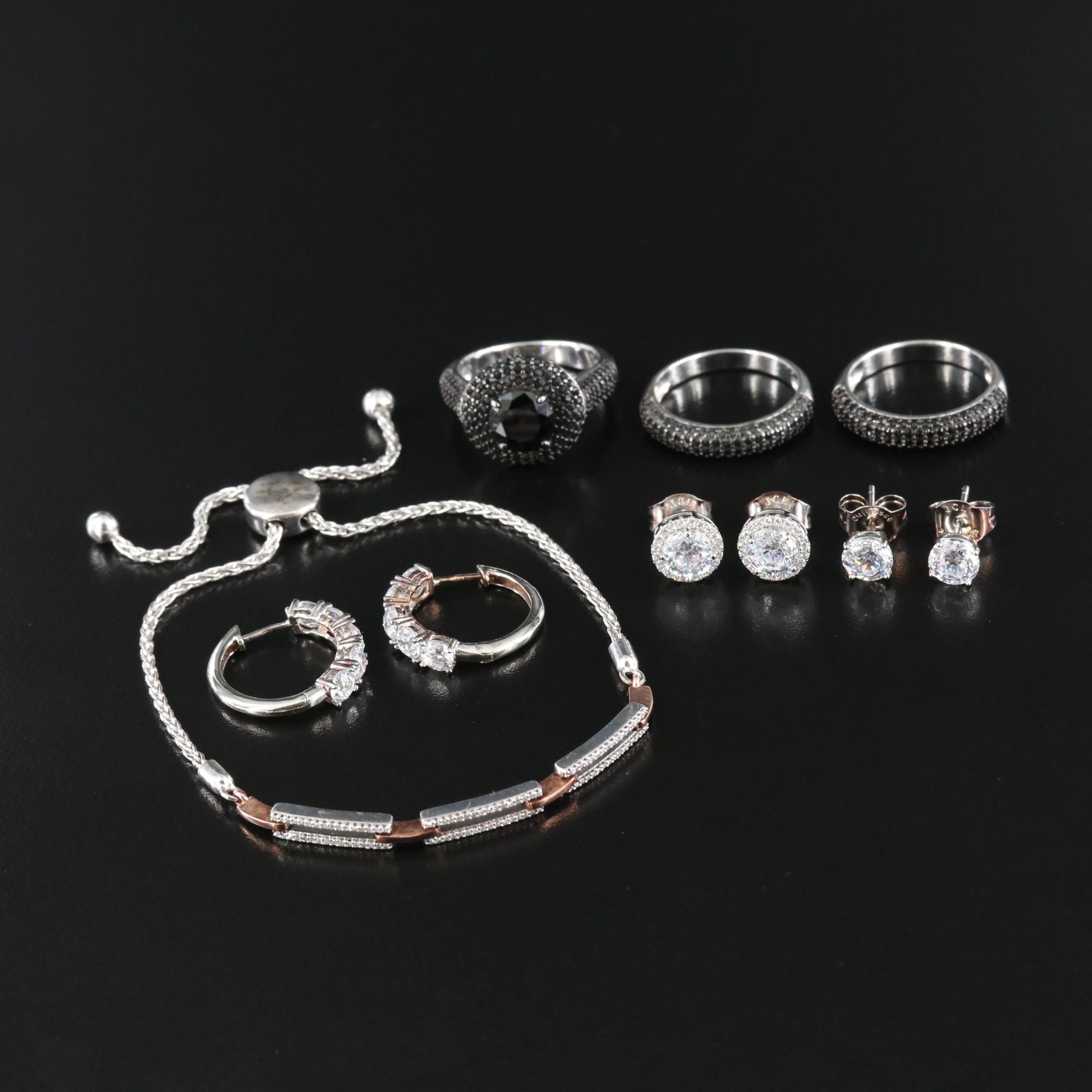 Black Spinel, CZ and Diamond Featured in Sterling Jewelry