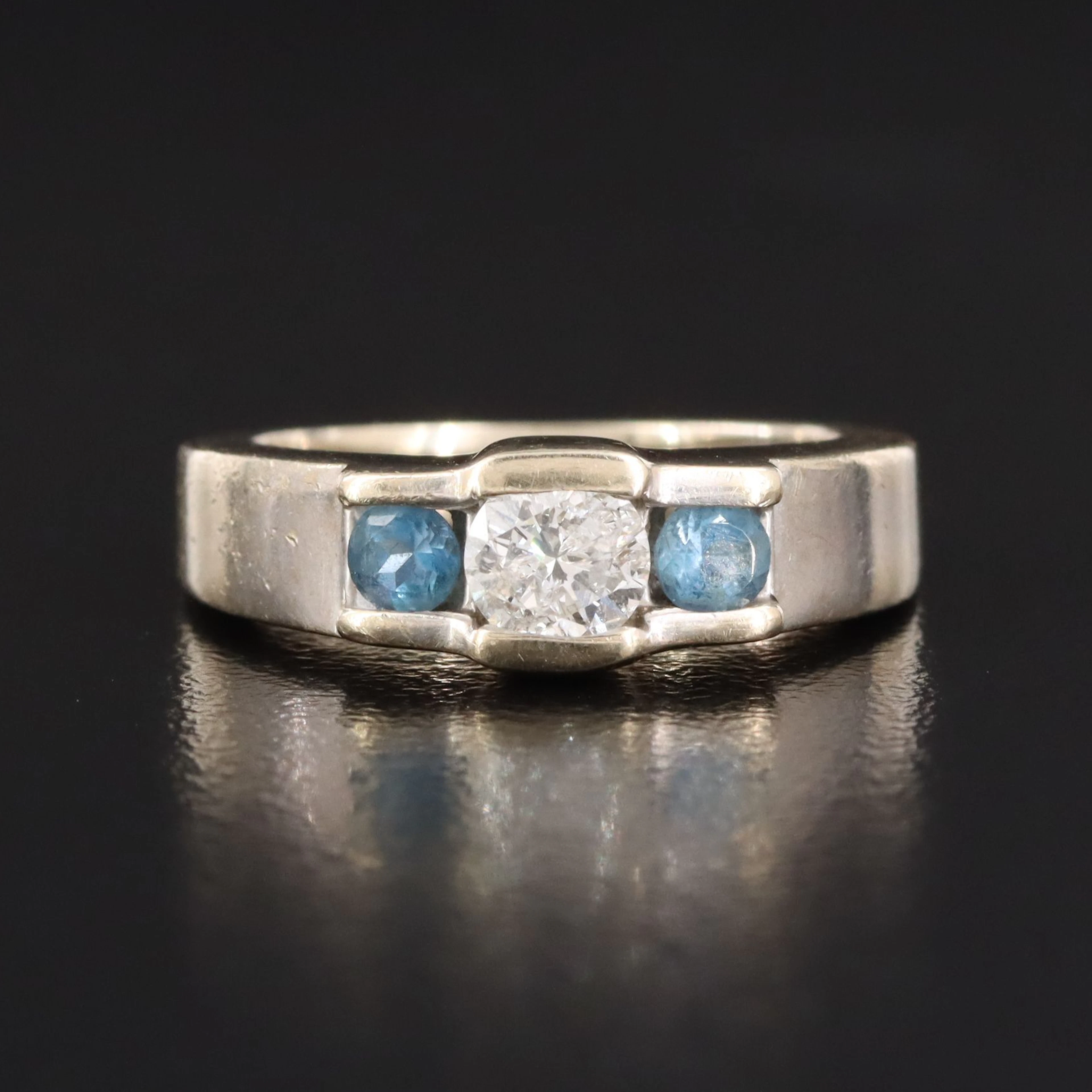 14K Diamond and Blue Zircon Ring
