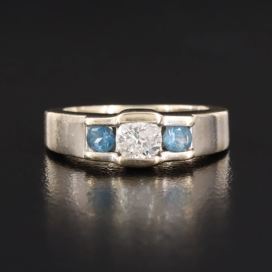 14K Diamond and Blue Zircon Ring