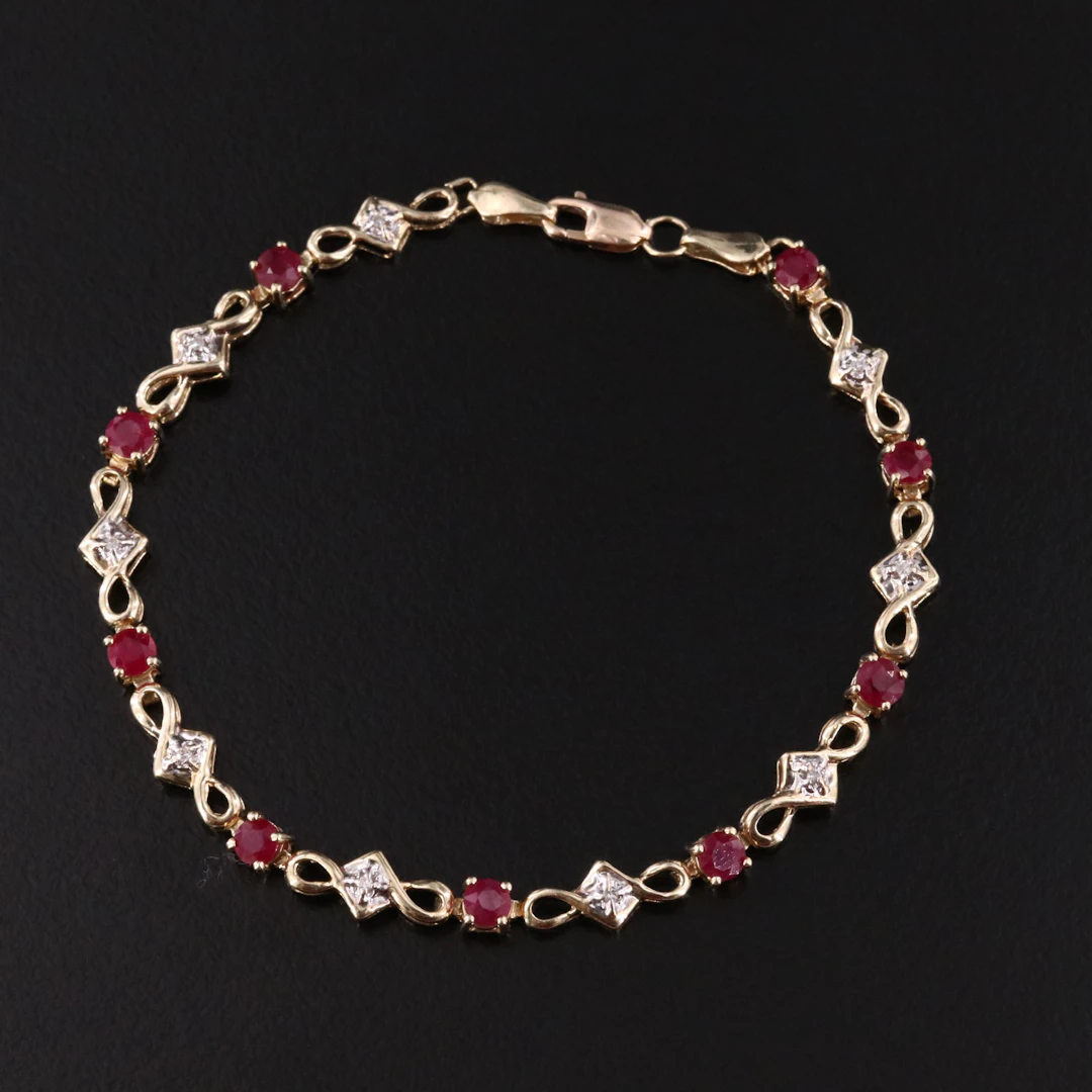 10K Ruby and Diamond Line Bracelet