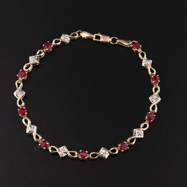 10K Ruby and Diamond Line Bracelet