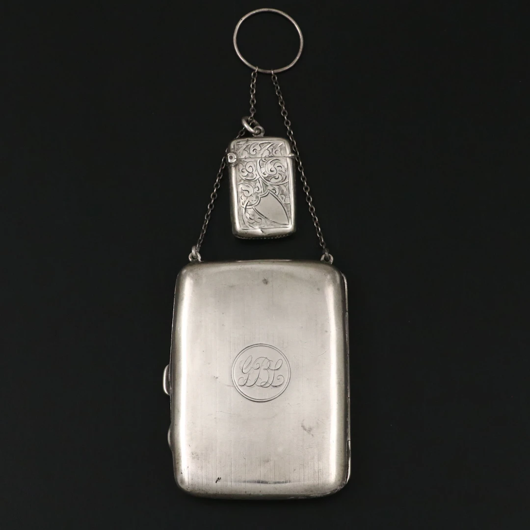 Joseph Gloster of Birmingham Sterling Silver Pocket Container and Vesta, 1912