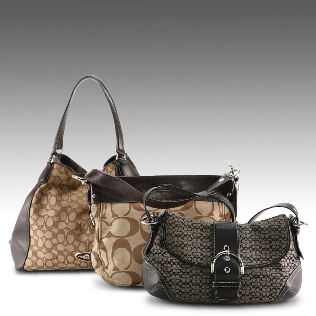 Coach Edie, Zoe, and Soho Shoulder Bags in Signature Jacquard Canvas