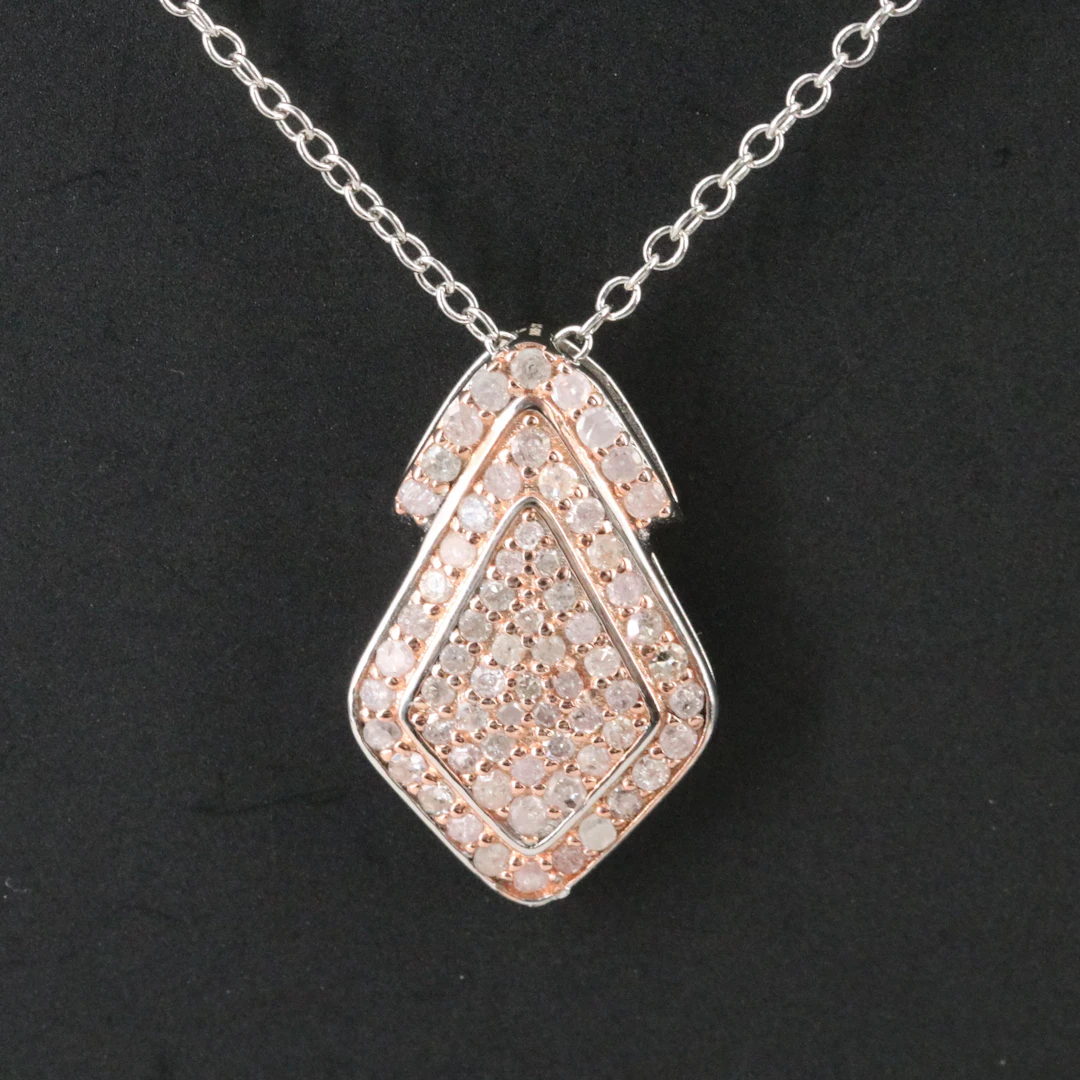 Sterling Two-Tone Diamond Pendant Necklace