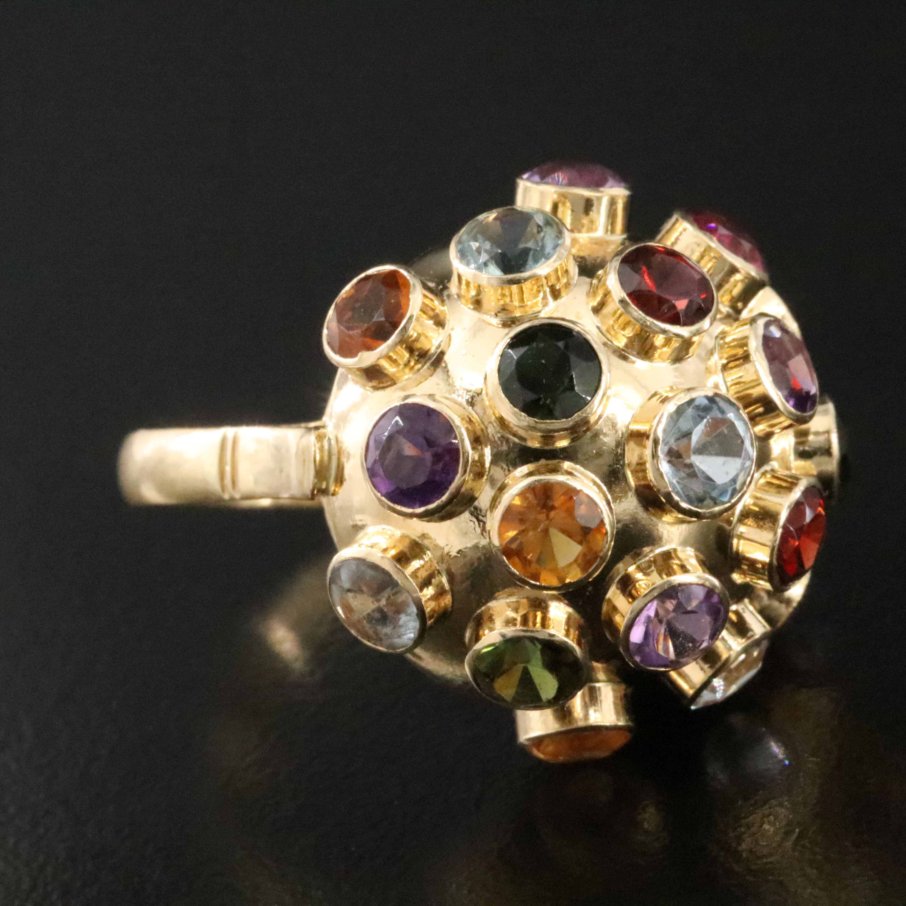 1950s 18K Sputnik Ring Featuring Amethyst, Tourmaline, Citrine