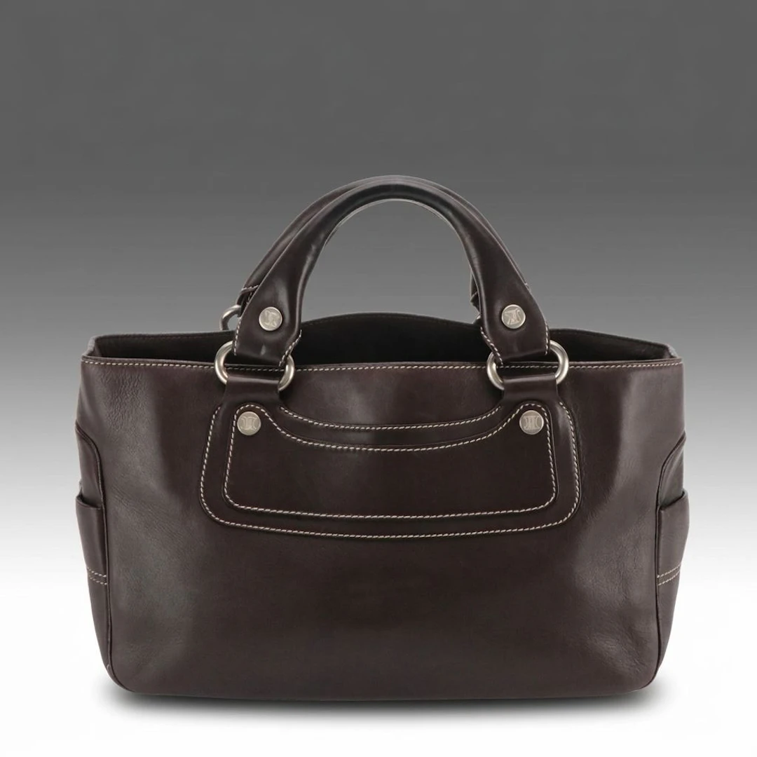 Celine Brown Leather Boogie Bag with Contrast Stitching