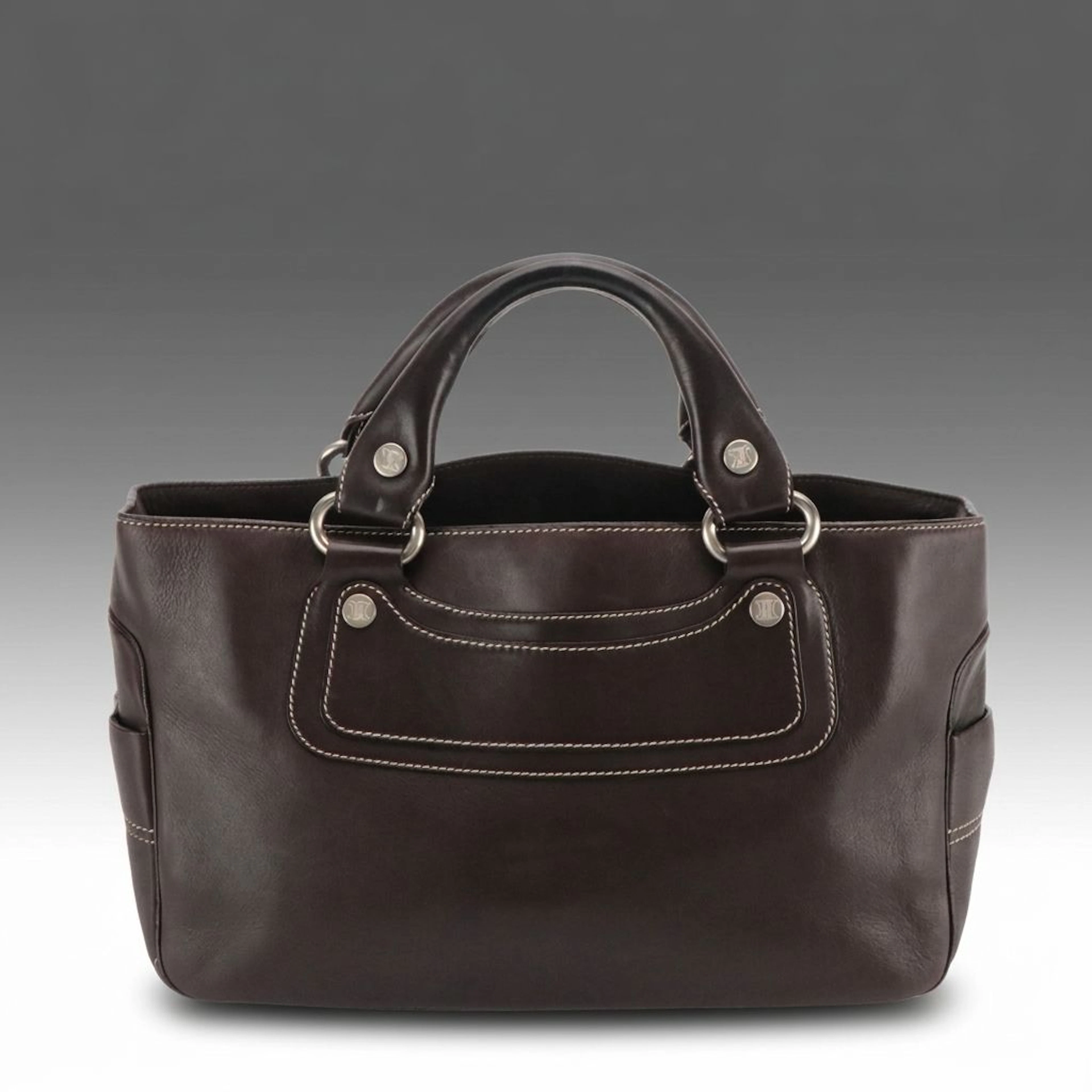 Celine Brown Leather Boogie Bag with Contrast Stitching