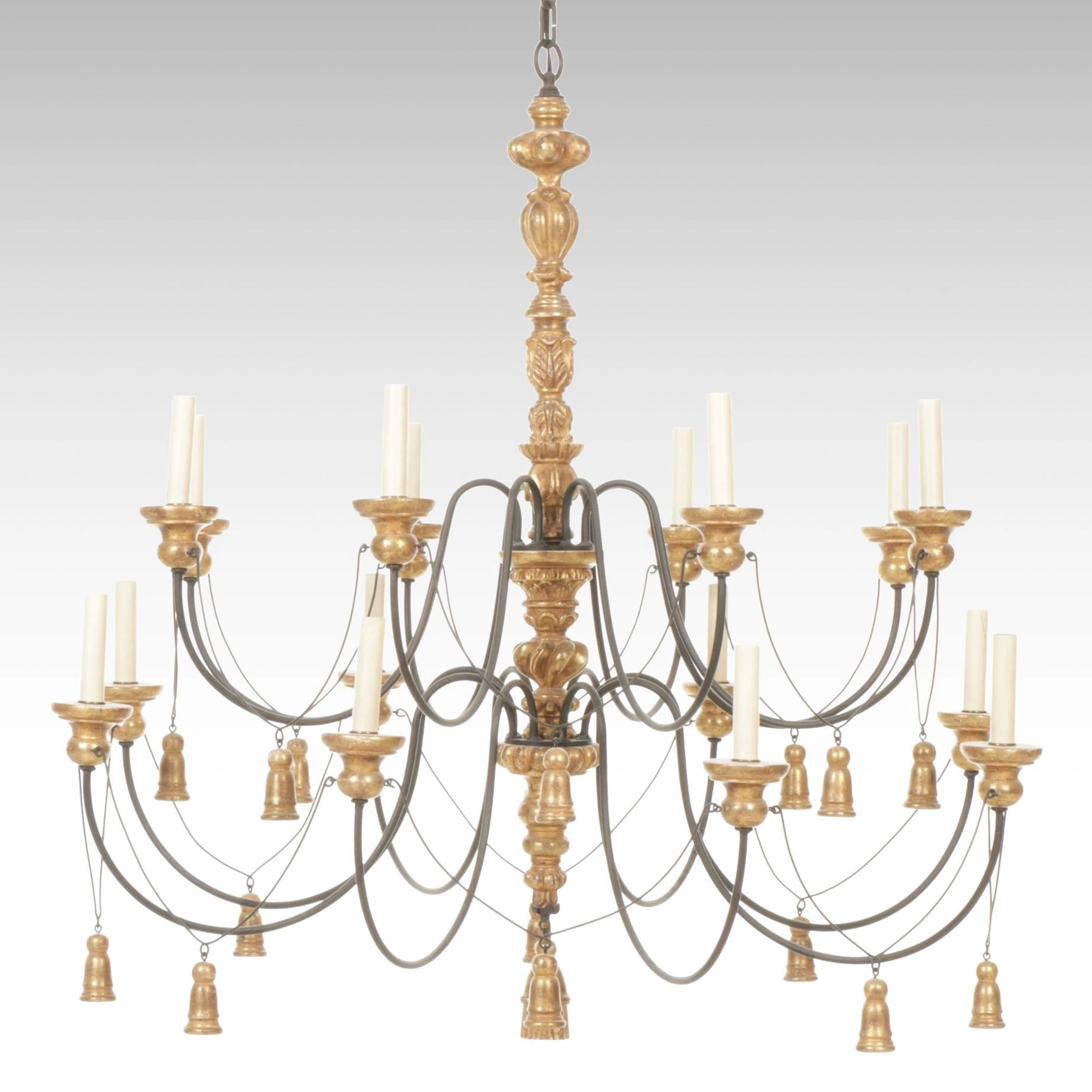 Paul Ferrante "Tassel" 22K Gold Leaf and Iron 16-Arm Chandelier