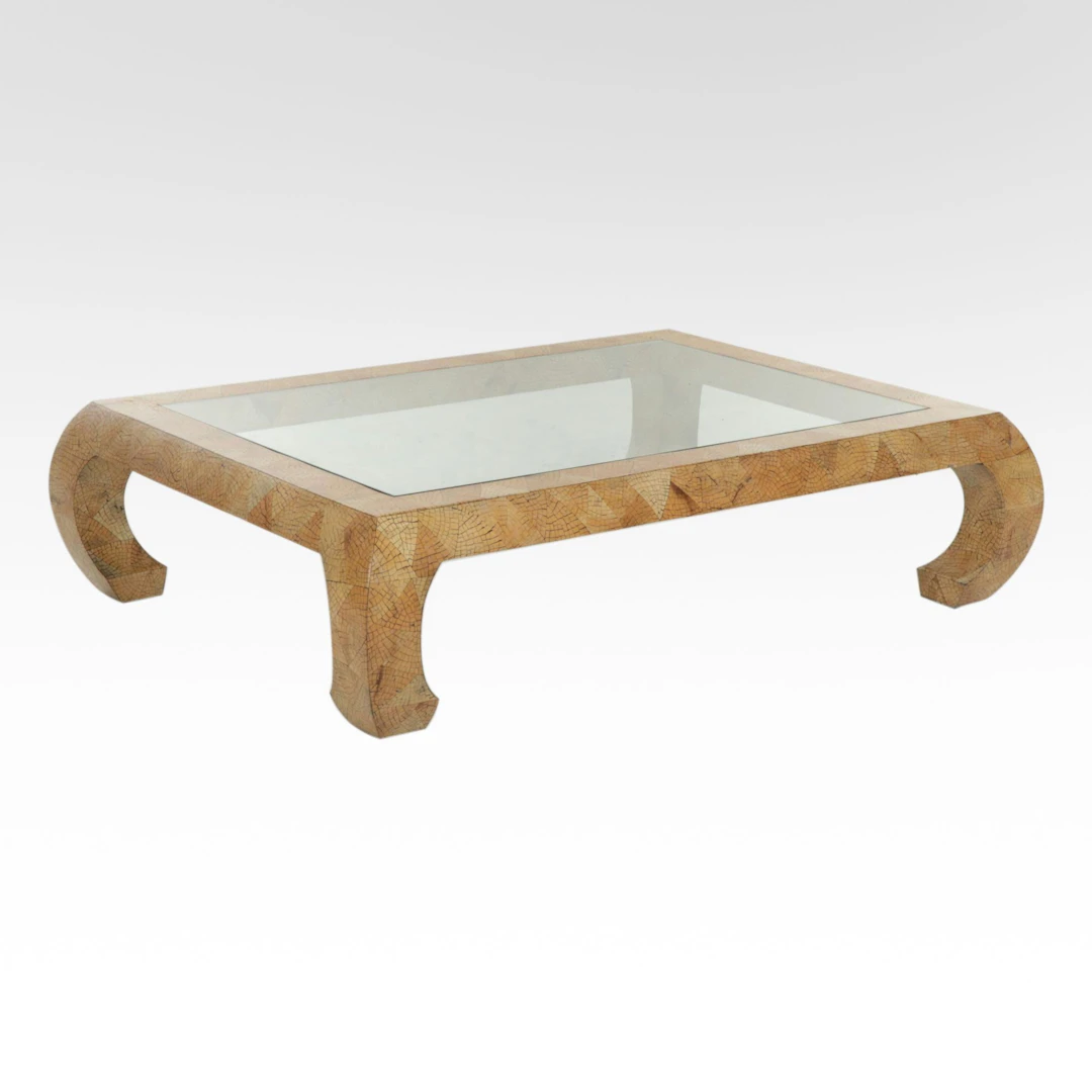 Coconut Veneer Glass-Top Coffee Table, Late 20th Century
