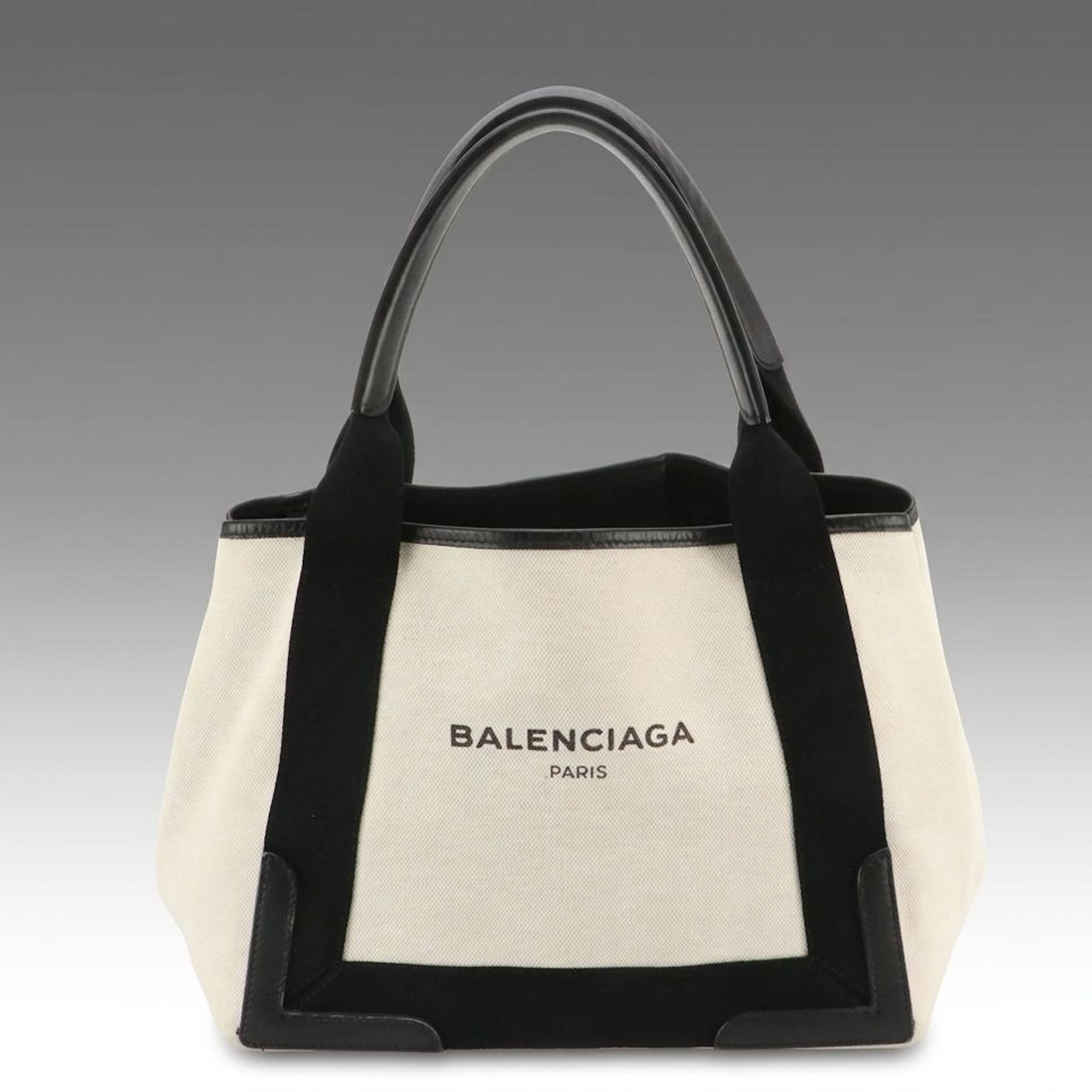Balenciaga Cabas Tote Bag and Zip Pouch in White/Black Canvas and Leather