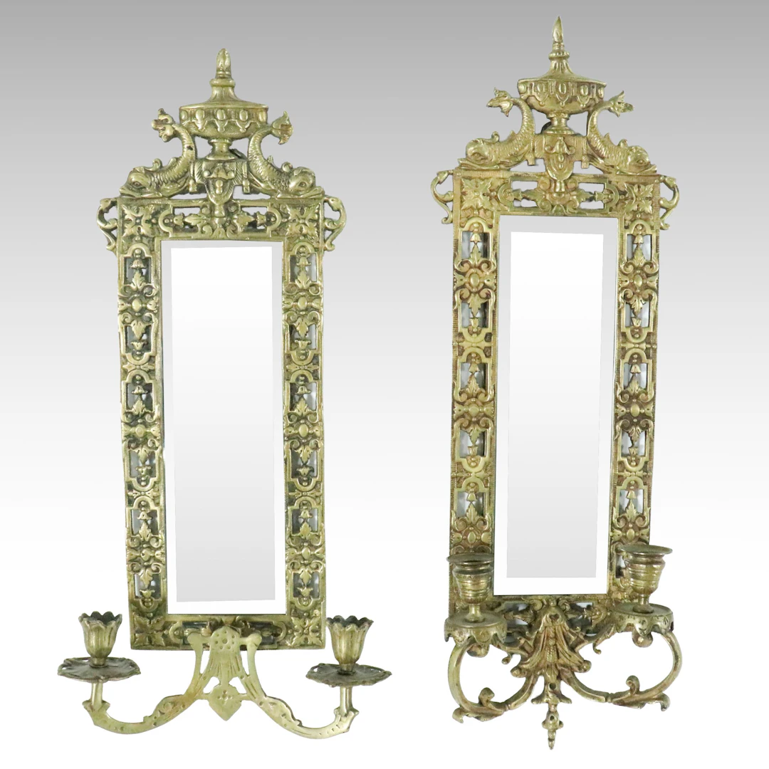 Victorian Renaissance Revival Brass Wall Sconce Candle Holders