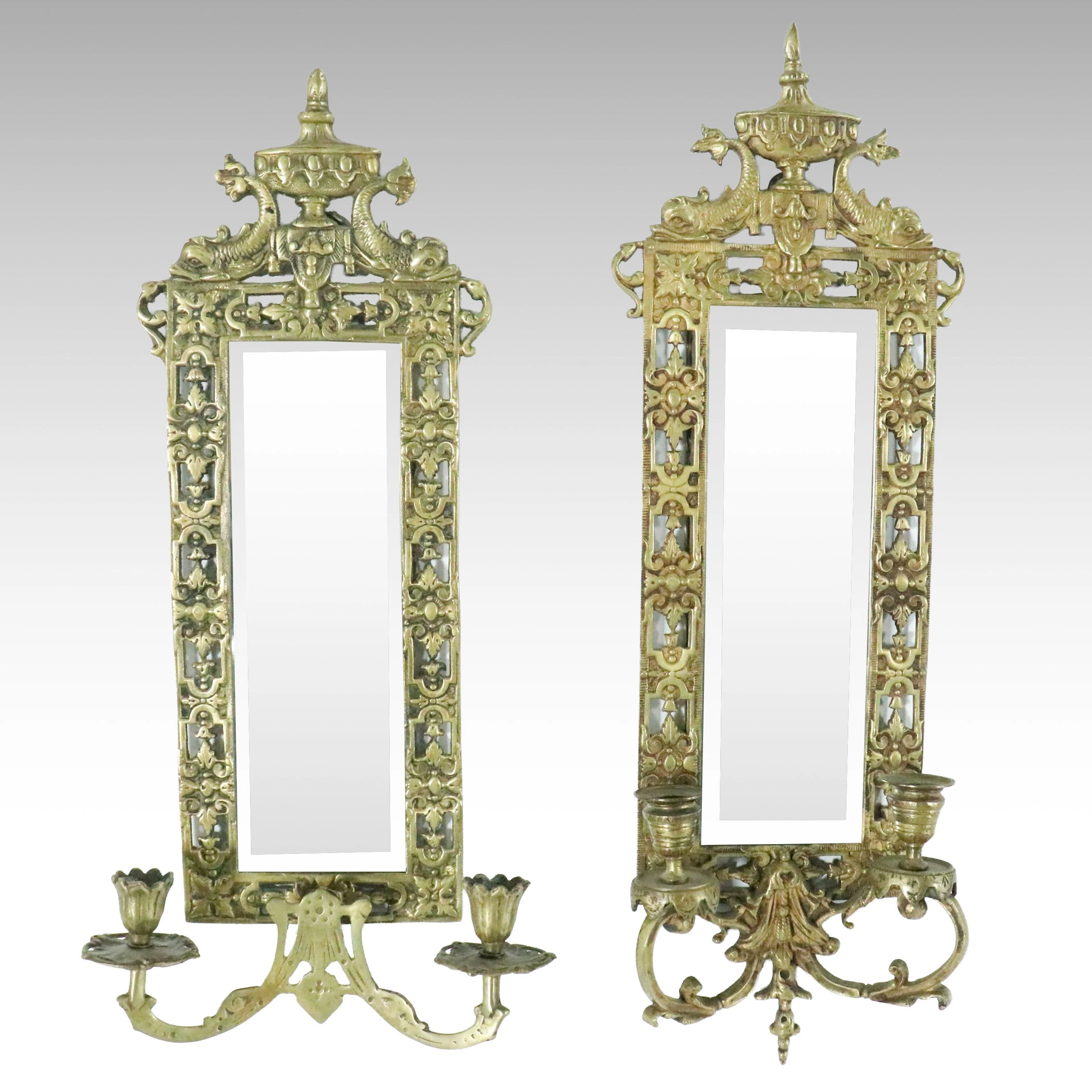 Victorian Renaissance Revival Brass Wall Sconce Candle Holders