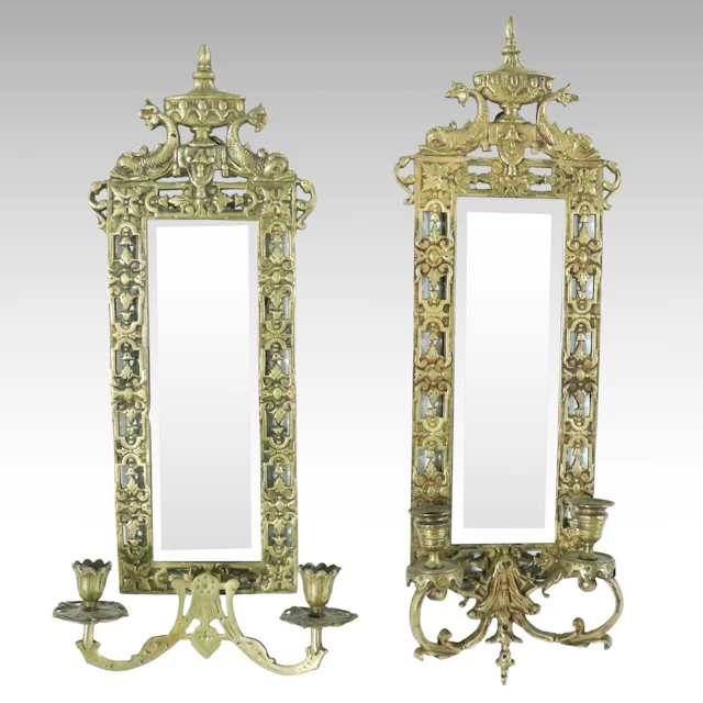 Victorian Renaissance Revival Brass Wall Sconce Candle Holders