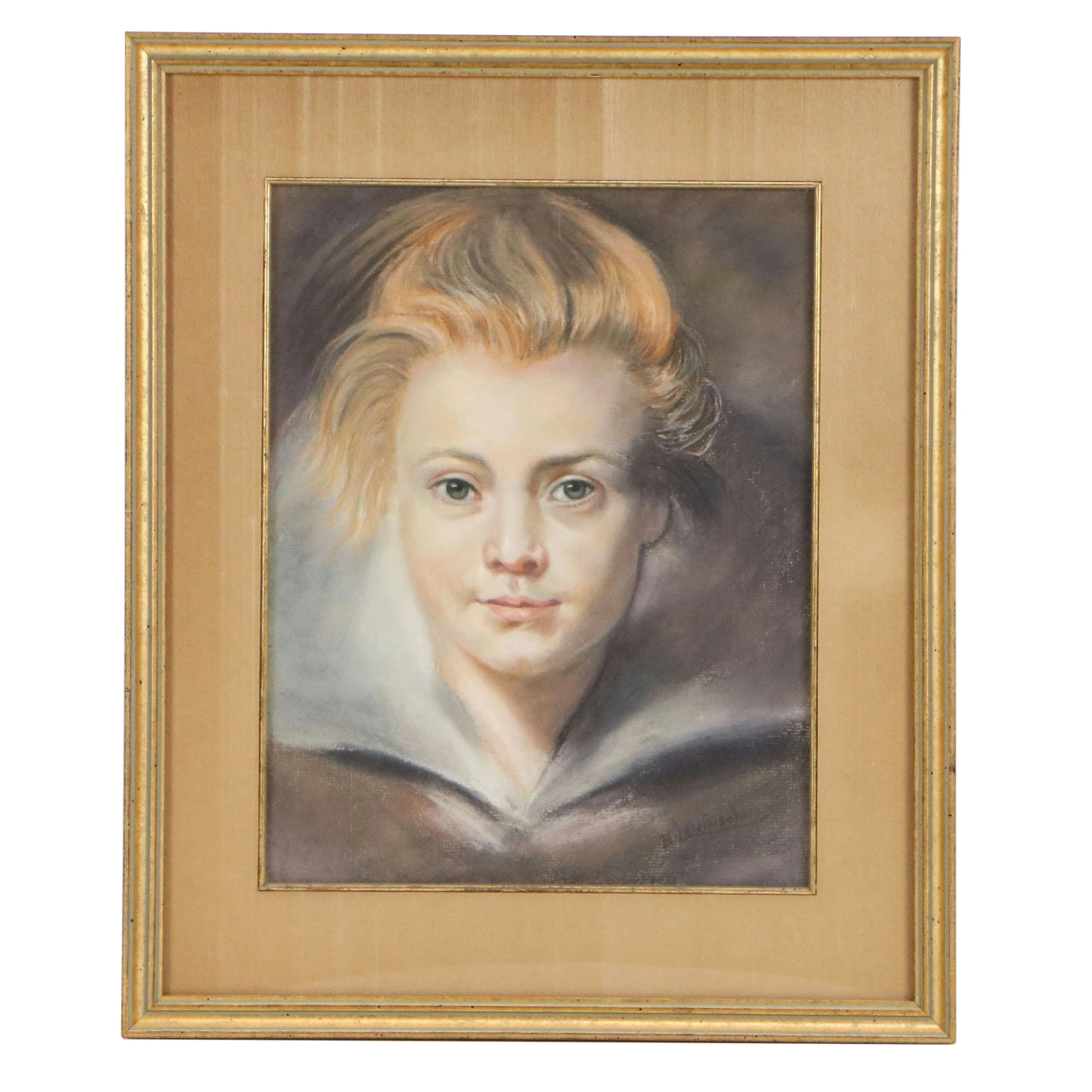 Pastel Portrait Drawing of Clara Serena Rubens After Peter Paul Rubens